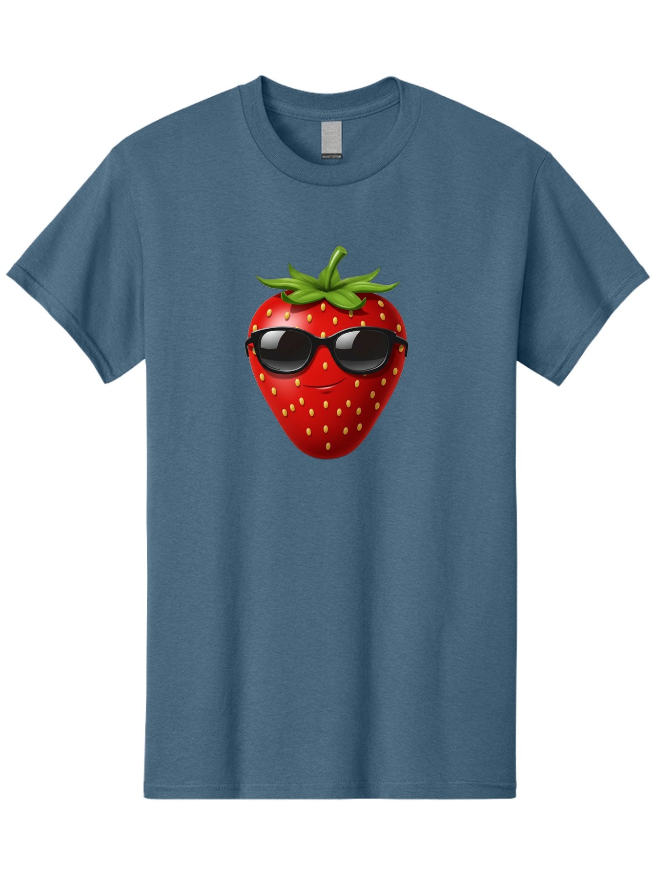 Strawberry-Sunglasses Men'S Graphic Tee, 100% Cotton, Comfortable Casual Summer Wear, Machine Washable, Strawberry Wearing Sunglasses, Cool Strawberry, Fruit Character, Smiling Face, Black Shades, Yellow Seeds, Cartoon Style, Fun Design, Bac489 11