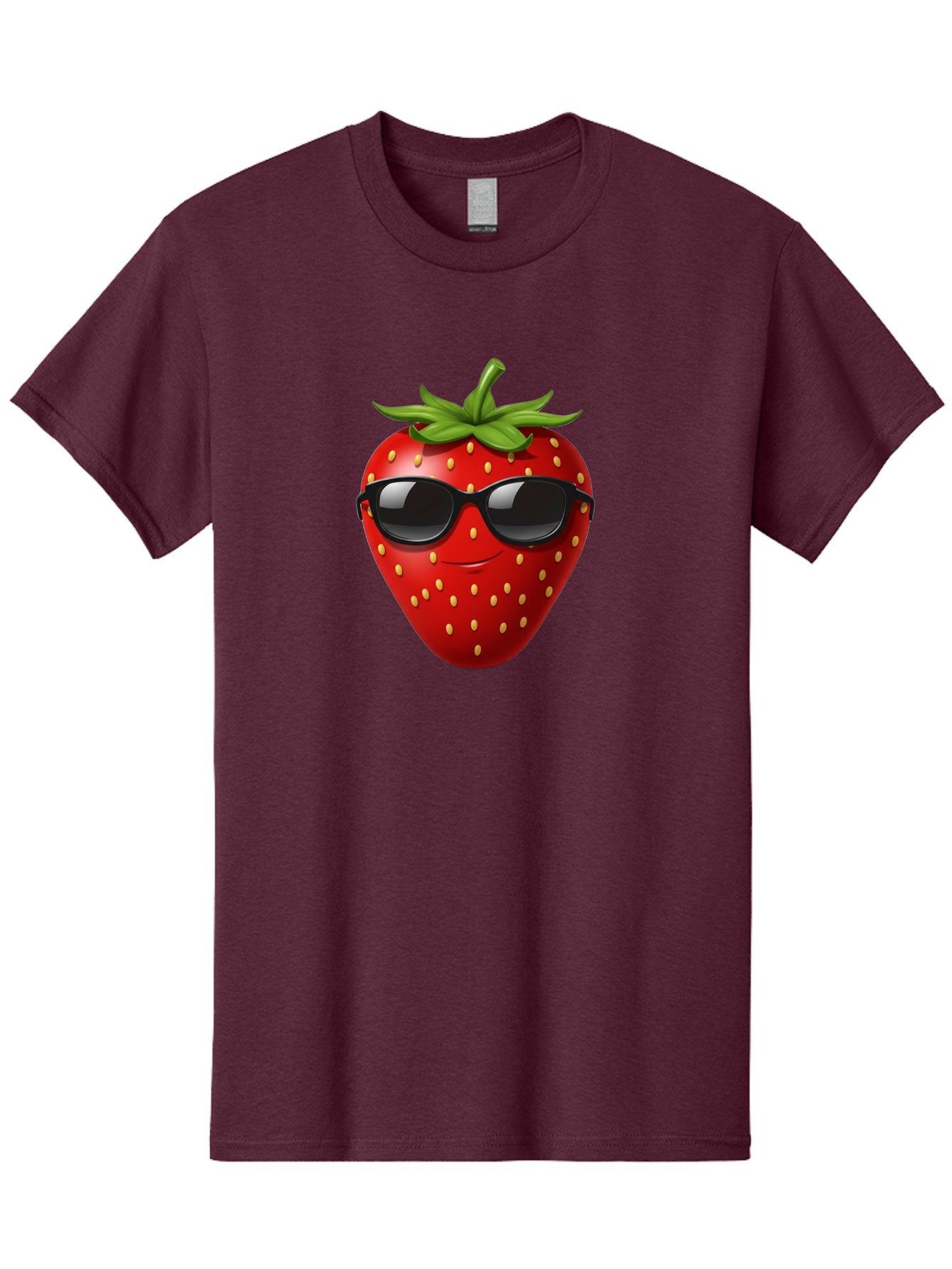 Strawberry-Sunglasses Men'S Graphic Tee, 100% Cotton, Comfortable Casual Summer Wear, Machine Washable, Strawberry Wearing Sunglasses, Cool Strawberry, Fruit Character, Smiling Face, Black Shades, Yellow Seeds, Cartoon Style, Fun Design, Bac489 3