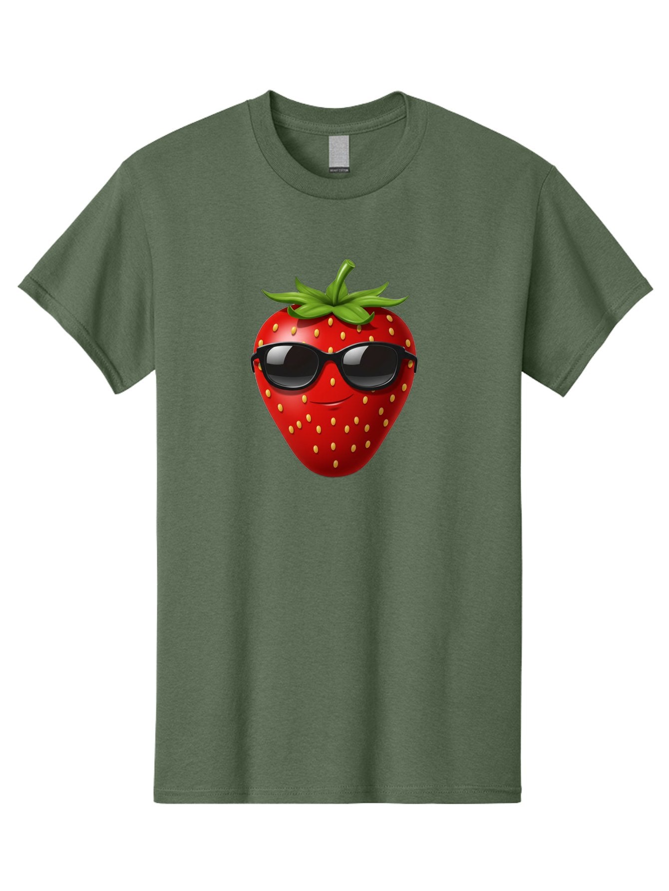 Strawberry-Sunglasses Men'S Graphic Tee, 100% Cotton, Comfortable Casual Summer Wear, Machine Washable, Strawberry Wearing Sunglasses, Cool Strawberry, Fruit Character, Smiling Face, Black Shades, Yellow Seeds, Cartoon Style, Fun Design, Bac489 13