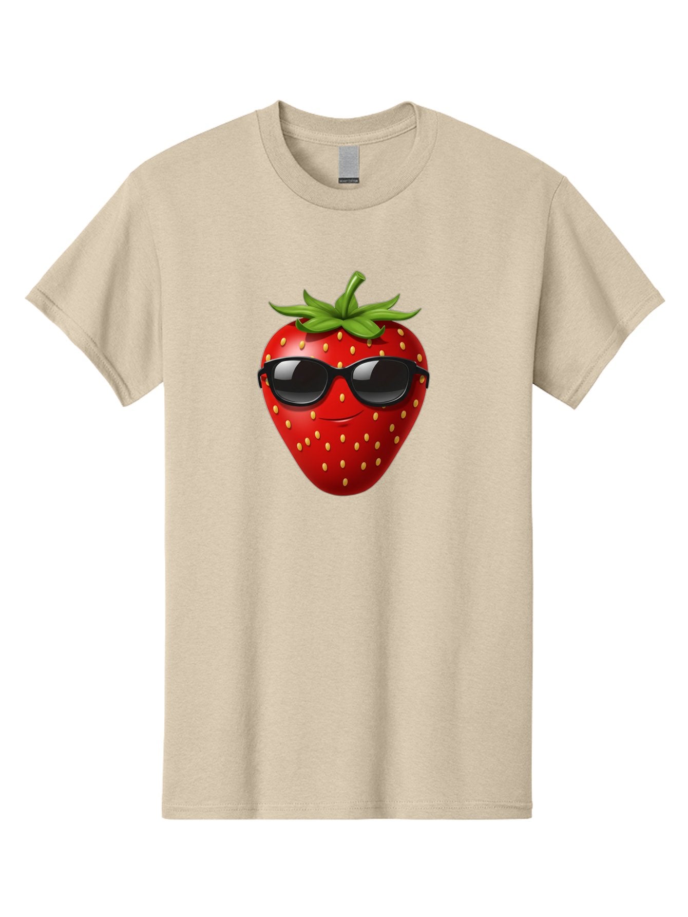 Strawberry-Sunglasses Men'S Graphic Tee, 100% Cotton, Comfortable Casual Summer Wear, Machine Washable, Strawberry Wearing Sunglasses, Cool Strawberry, Fruit Character, Smiling Face, Black Shades, Yellow Seeds, Cartoon Style, Fun Design, Bac489 12