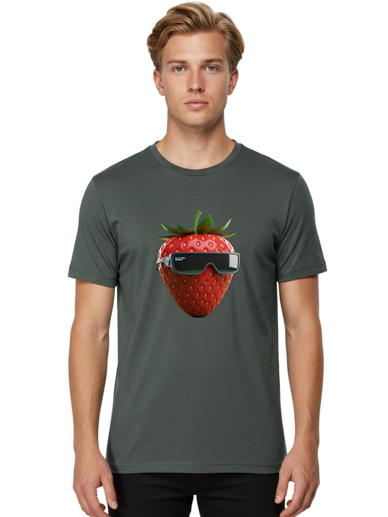 Strawberry-Virtual-Reality-Headset Men'S Graphic Tee, 100% Cotton, Comfortable Casual Summer Wear, Machine Washable, Strawberry Wearing Vr Headset, Futuristic Fruit, Virtual Reality, Augmented Reality, Tech-Savvy Strawberry, Innovative Design, Bac491 18