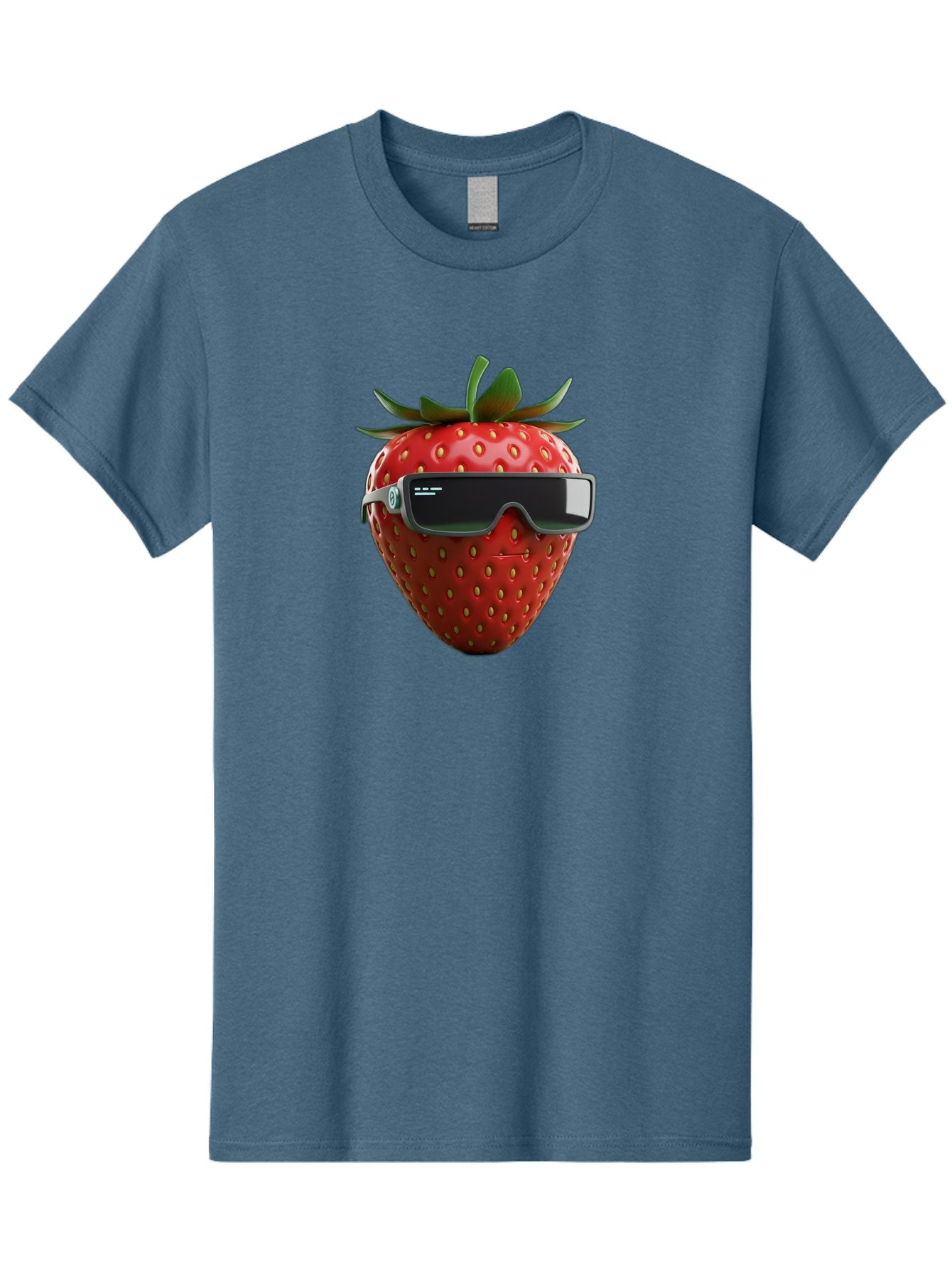 Strawberry-Virtual-Reality-Headset Men'S Graphic Tee, 100% Cotton, Comfortable Casual Summer Wear, Machine Washable, Strawberry Wearing Vr Headset, Futuristic Fruit, Virtual Reality, Augmented Reality, Tech-Savvy Strawberry, Innovative Design, Bac491