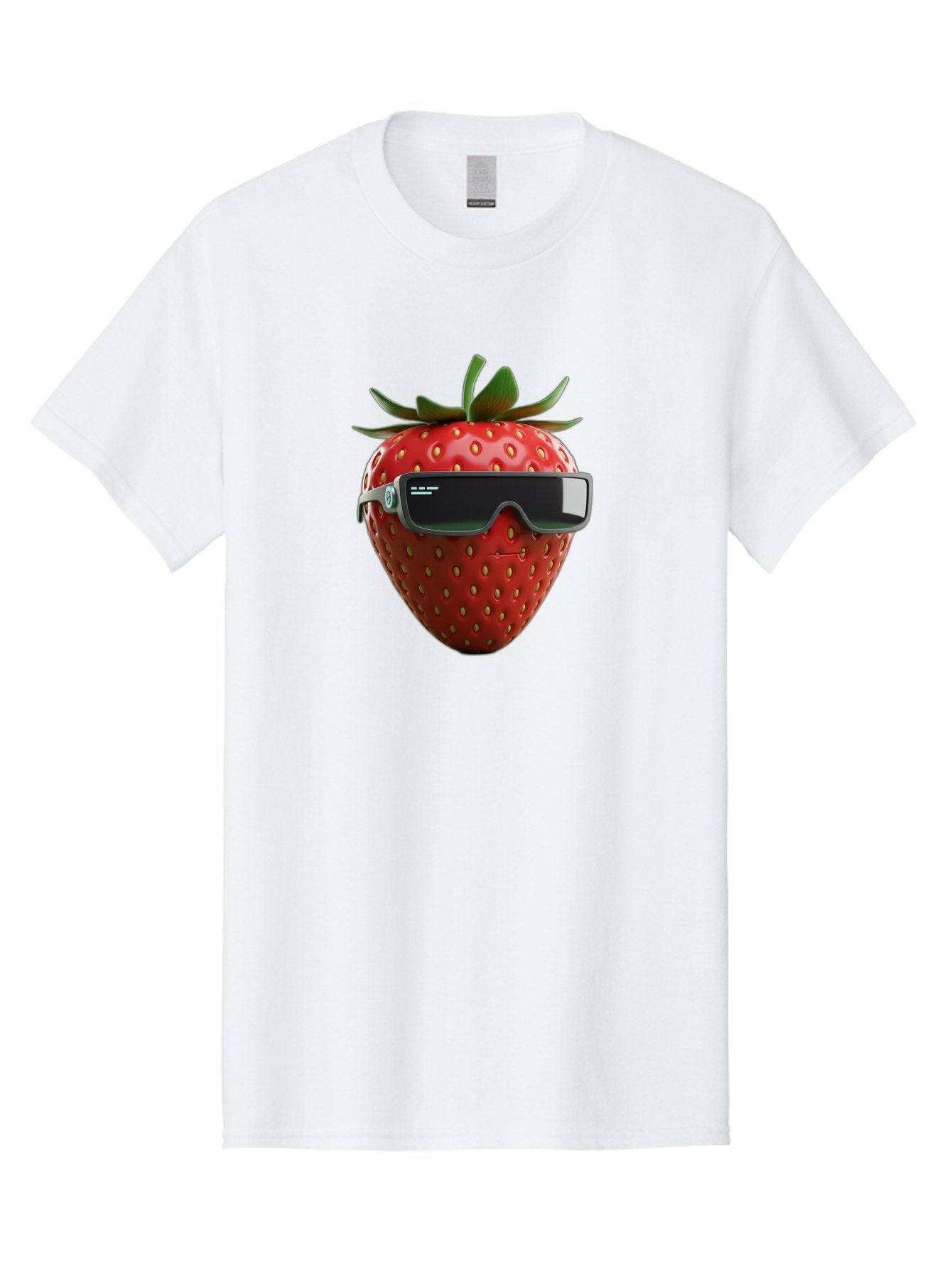Strawberry-Virtual-Reality-Headset Men'S Graphic Tee, 100% Cotton, Comfortable Casual Summer Wear, Machine Washable, Strawberry Wearing Vr Headset, Futuristic Fruit, Virtual Reality, Augmented Reality, Tech-Savvy Strawberry, Innovative Design, Bac491
