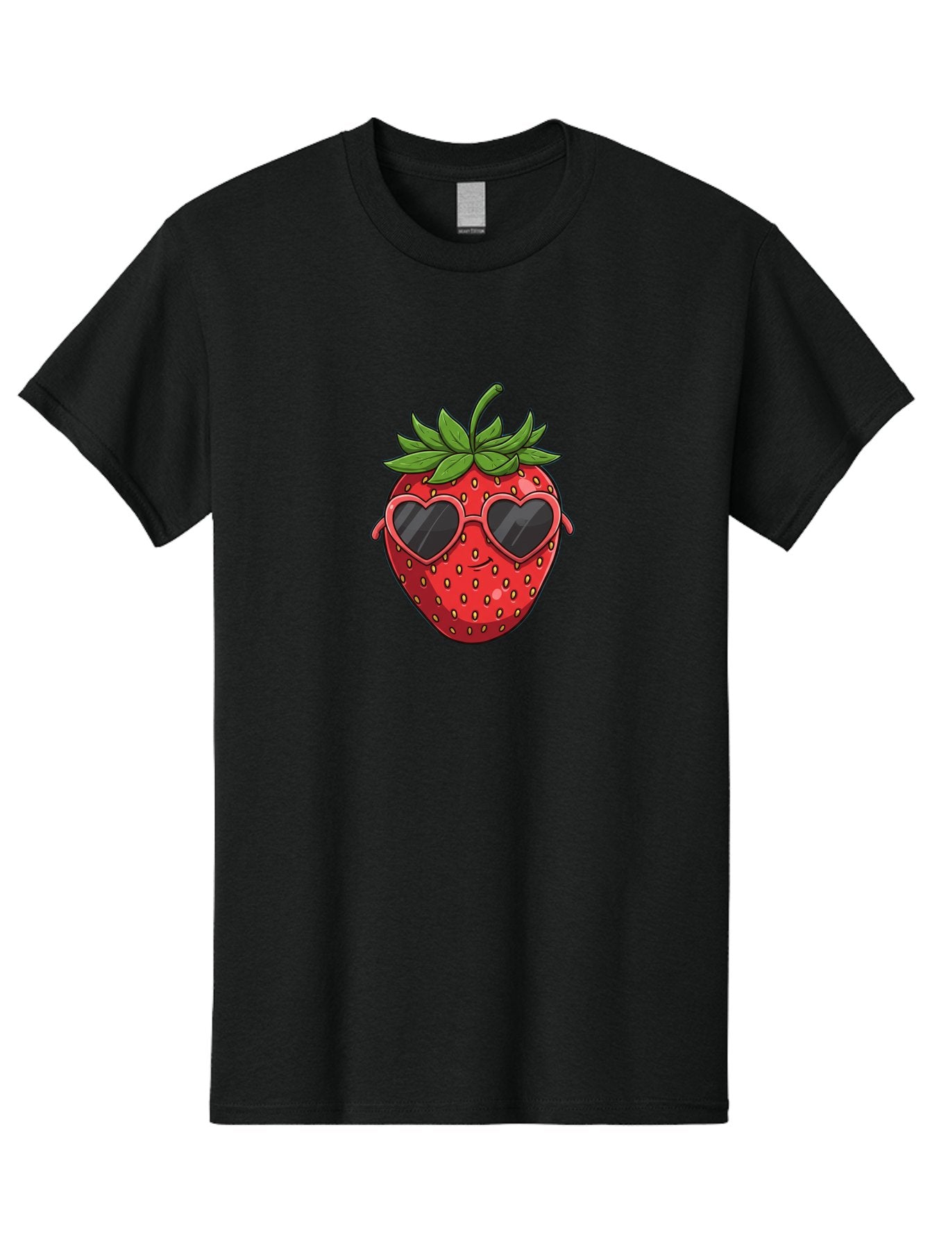 Strawberry-With-Heart-Sunglasses Men'S Graphic Tee, 100% Cotton, Comfortable Casual Summer Wear, Machine Washable, Strawberry With Sunglasses, Cool Strawberry, Heart-Shaped Shades, Trendy Fruit, Vibrant Red, Smiling Face, Summer Vibe, Bac492 4