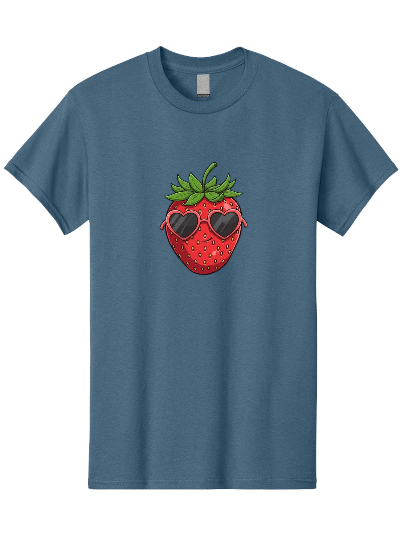 Strawberry-With-Heart-Sunglasses Men'S Graphic Tee, 100% Cotton, Comfortable Casual Summer Wear, Machine Washable, Strawberry With Sunglasses, Cool Strawberry, Heart-Shaped Shades, Trendy Fruit, Vibrant Red, Smiling Face, Summer Vibe, Bac492 9