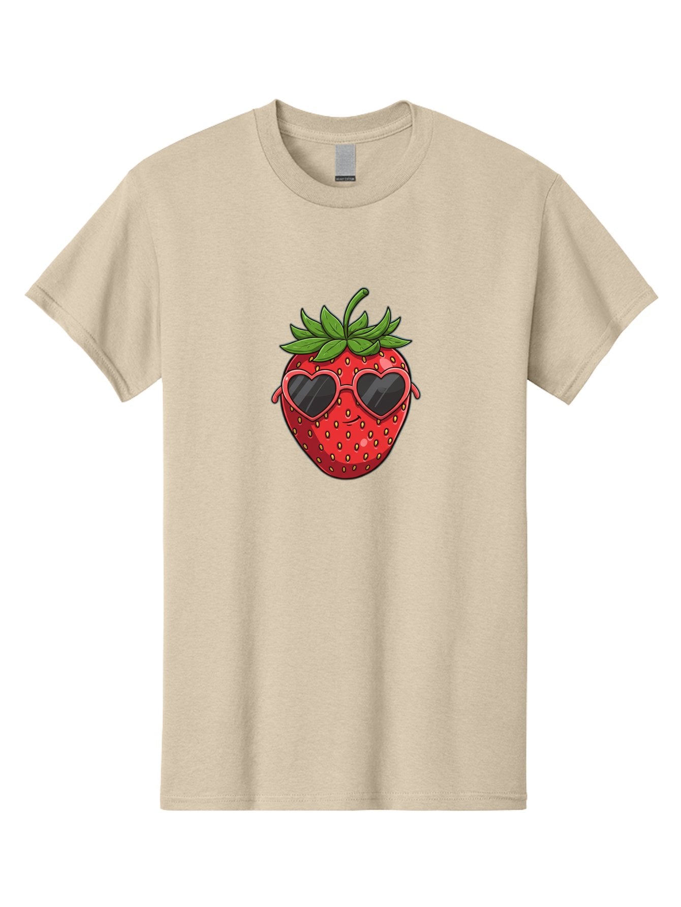 Strawberry-With-Heart-Sunglasses Men'S Graphic Tee, 100% Cotton, Comfortable Casual Summer Wear, Machine Washable, Strawberry With Sunglasses, Cool Strawberry, Heart-Shaped Shades, Trendy Fruit, Vibrant Red, Smiling Face, Summer Vibe, Bac492 6