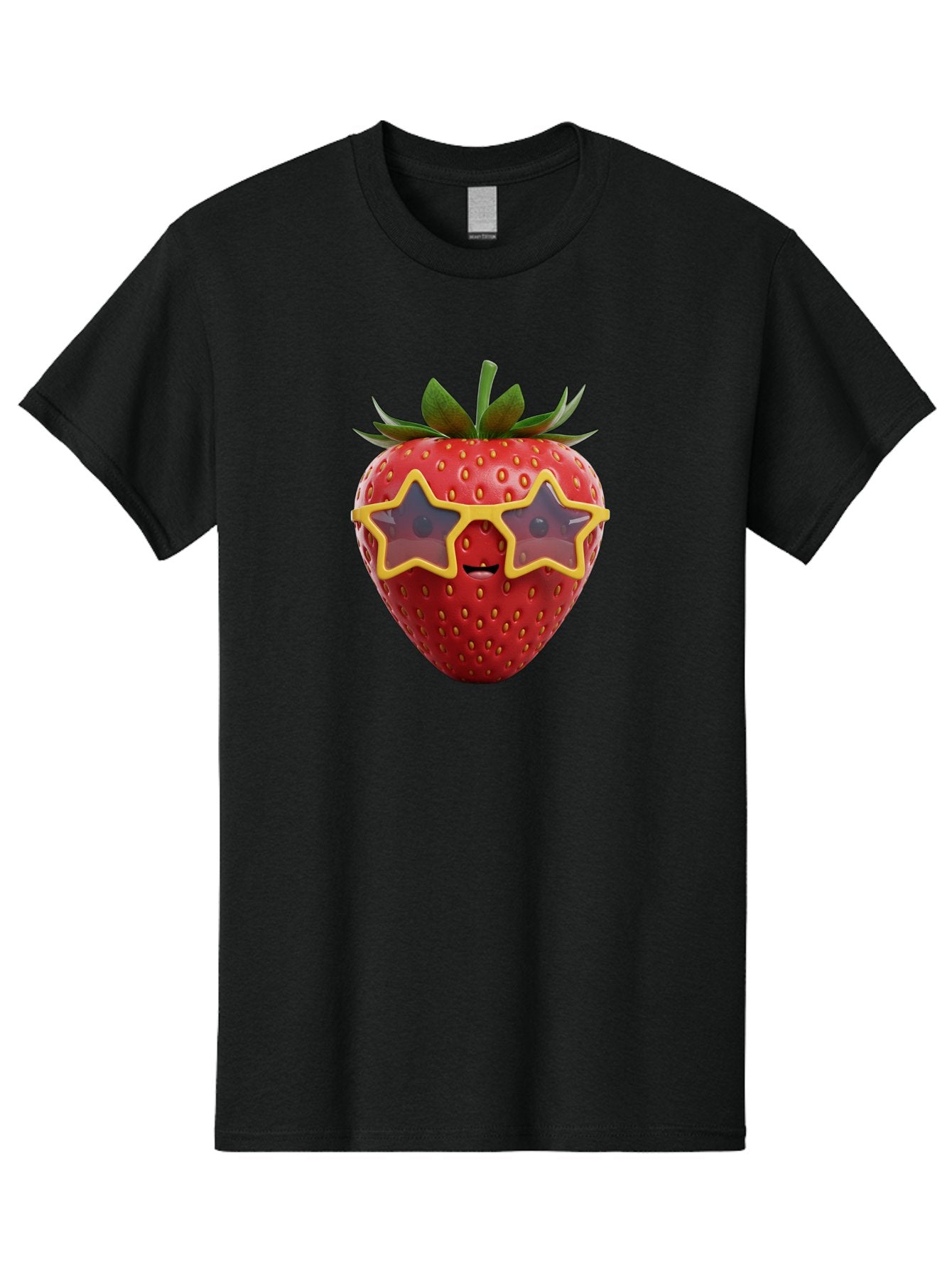 Strawberry-With-Shades Men'S Graphic Tee, 100% Cotton, Comfortable Casual Summer Wear, Machine Washable, Strawberry Wearing Sunglasses, Star-Shaped Shades, Cartoon Character, Fruit Illustration, Vibrant Red, Fun And Quirky, Playful Design, Bac493 12