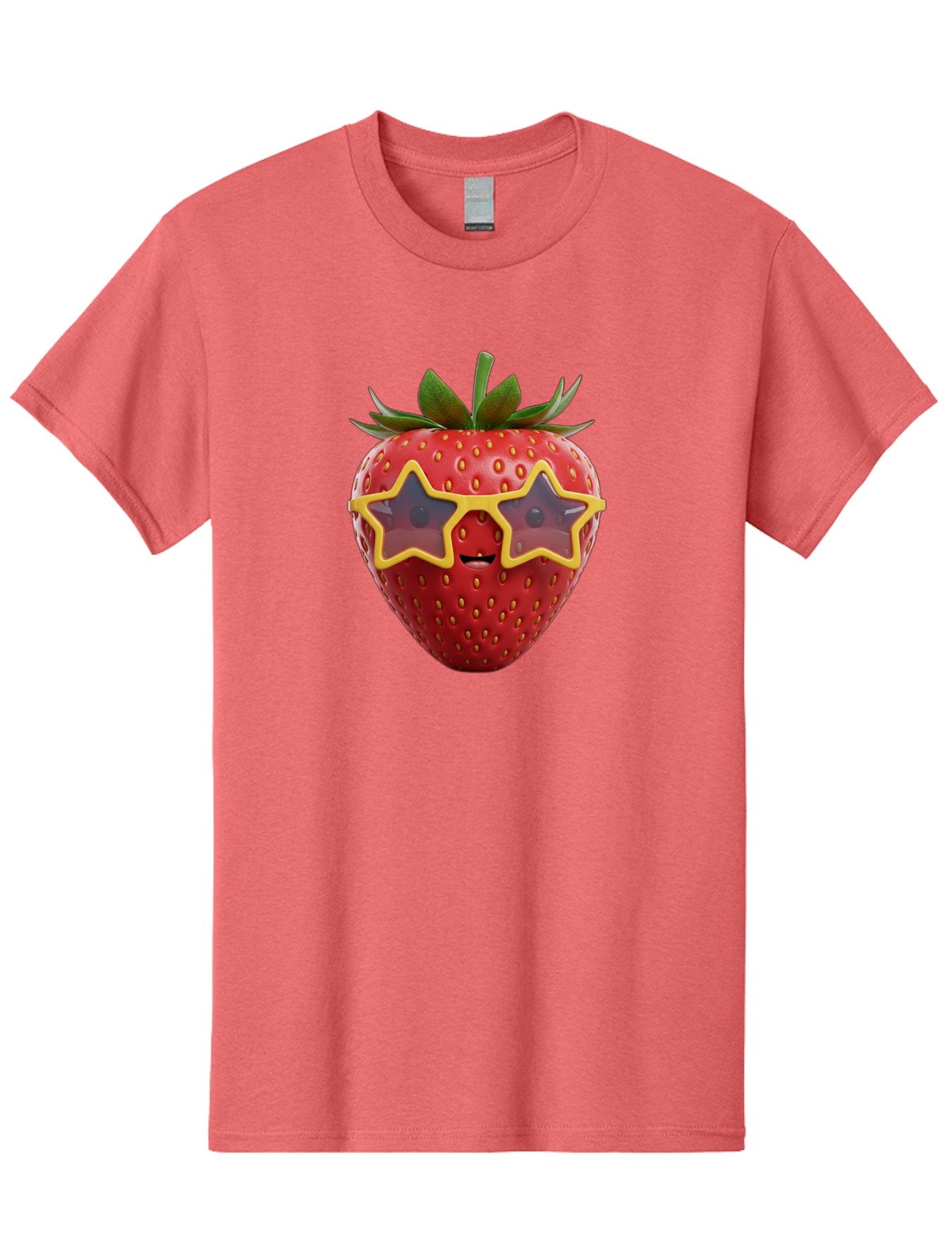 Strawberry-With-Shades Men'S Graphic Tee, 100% Cotton, Comfortable Casual Summer Wear, Machine Washable, Strawberry Wearing Sunglasses, Star-Shaped Shades, Cartoon Character, Fruit Illustration, Vibrant Red, Fun And Quirky, Playful Design, Bac493 4