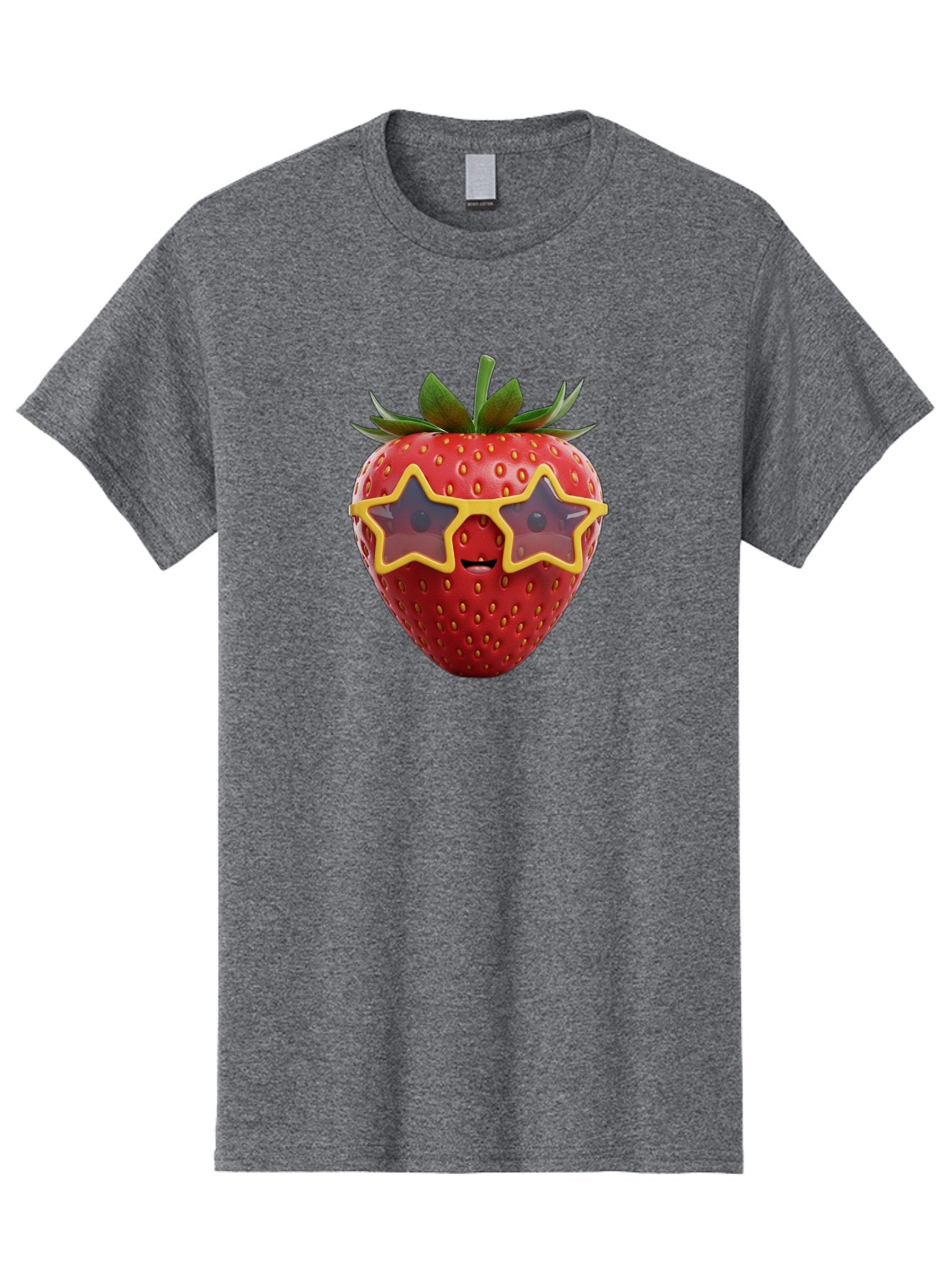 Strawberry-With-Shades Men'S Graphic Tee, 100% Cotton, Comfortable Casual Summer Wear, Machine Washable, Strawberry Wearing Sunglasses, Star-Shaped Shades, Cartoon Character, Fruit Illustration, Vibrant Red, Fun And Quirky, Playful Design, Bac493 11