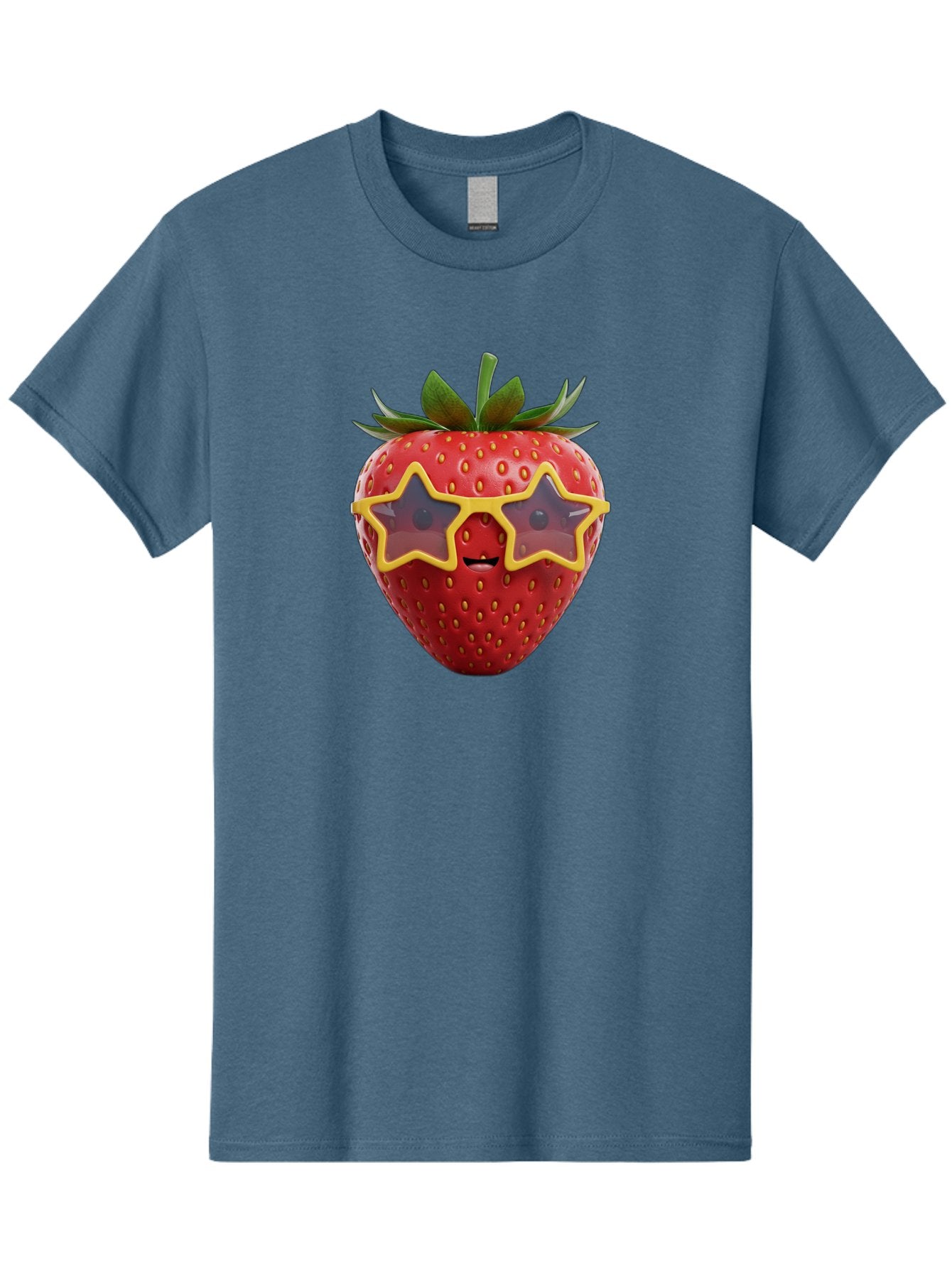 Strawberry-With-Shades Men'S Graphic Tee, 100% Cotton, Comfortable Casual Summer Wear, Machine Washable, Strawberry Wearing Sunglasses, Star-Shaped Shades, Cartoon Character, Fruit Illustration, Vibrant Red, Fun And Quirky, Playful Design, Bac493 13