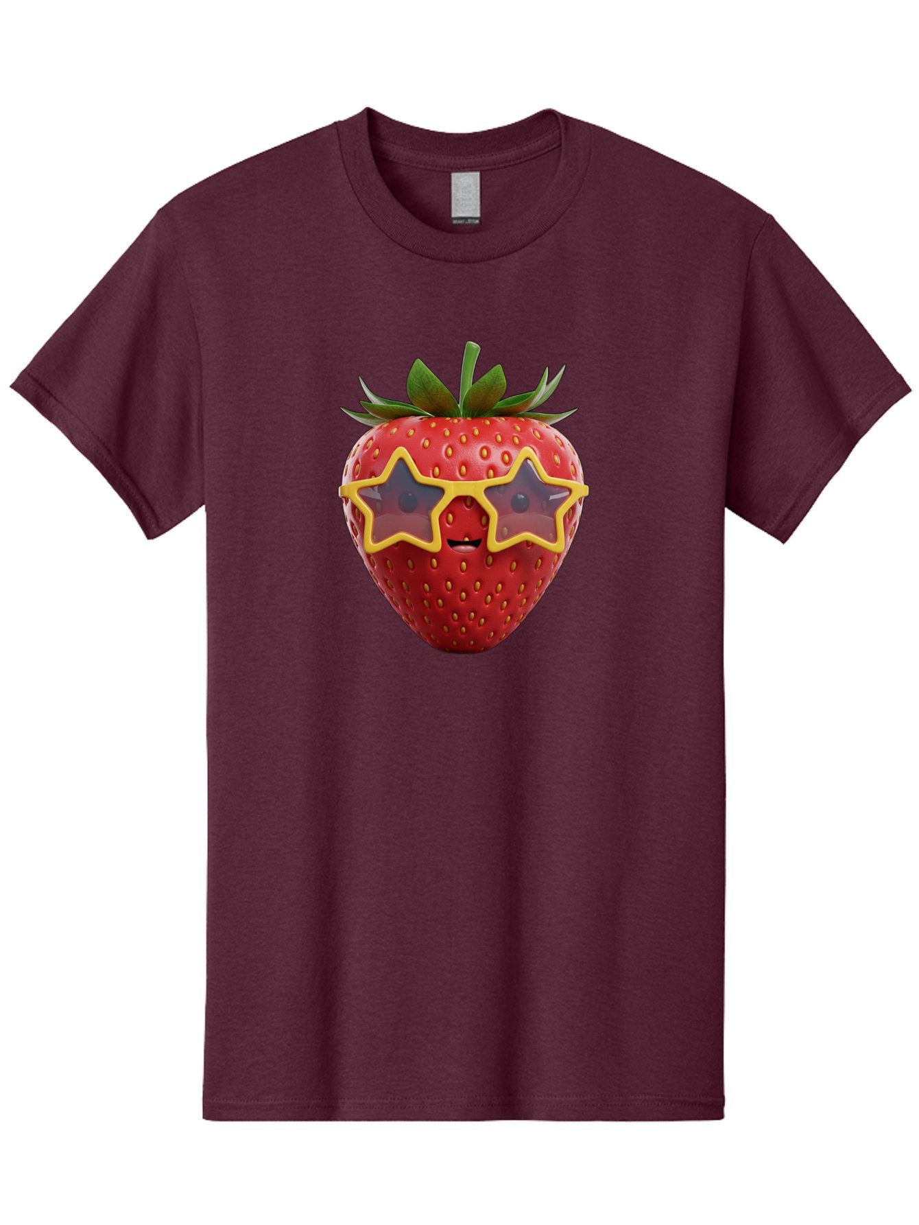 Strawberry-With-Shades Men'S Graphic Tee, 100% Cotton, Comfortable Casual Summer Wear, Machine Washable, Strawberry Wearing Sunglasses, Star-Shaped Shades, Cartoon Character, Fruit Illustration, Vibrant Red, Fun And Quirky, Playful Design, Bac493 15