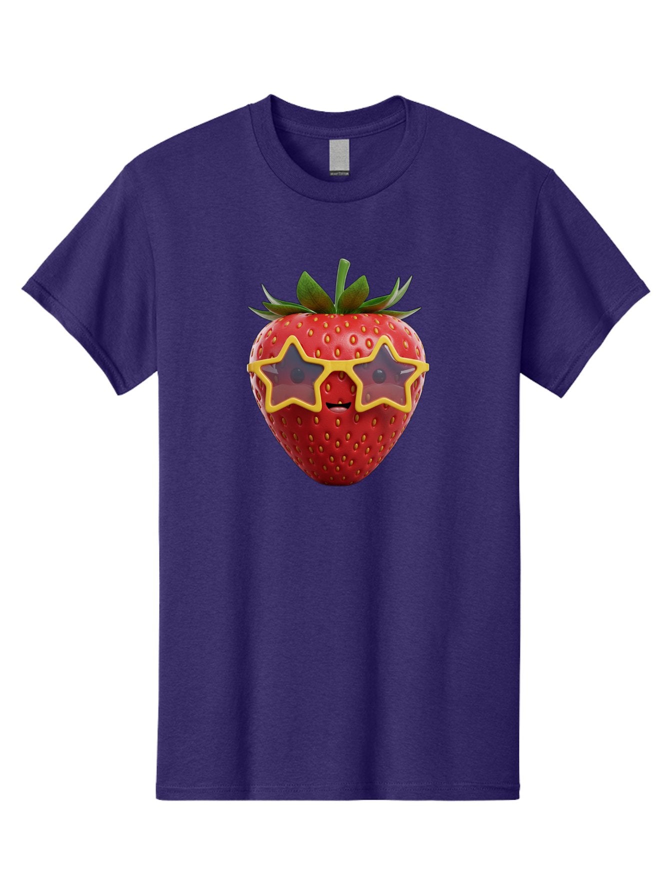 Strawberry-With-Shades Men'S Graphic Tee, 100% Cotton, Comfortable Casual Summer Wear, Machine Washable, Strawberry Wearing Sunglasses, Star-Shaped Shades, Cartoon Character, Fruit Illustration, Vibrant Red, Fun And Quirky, Playful Design, Bac493 6