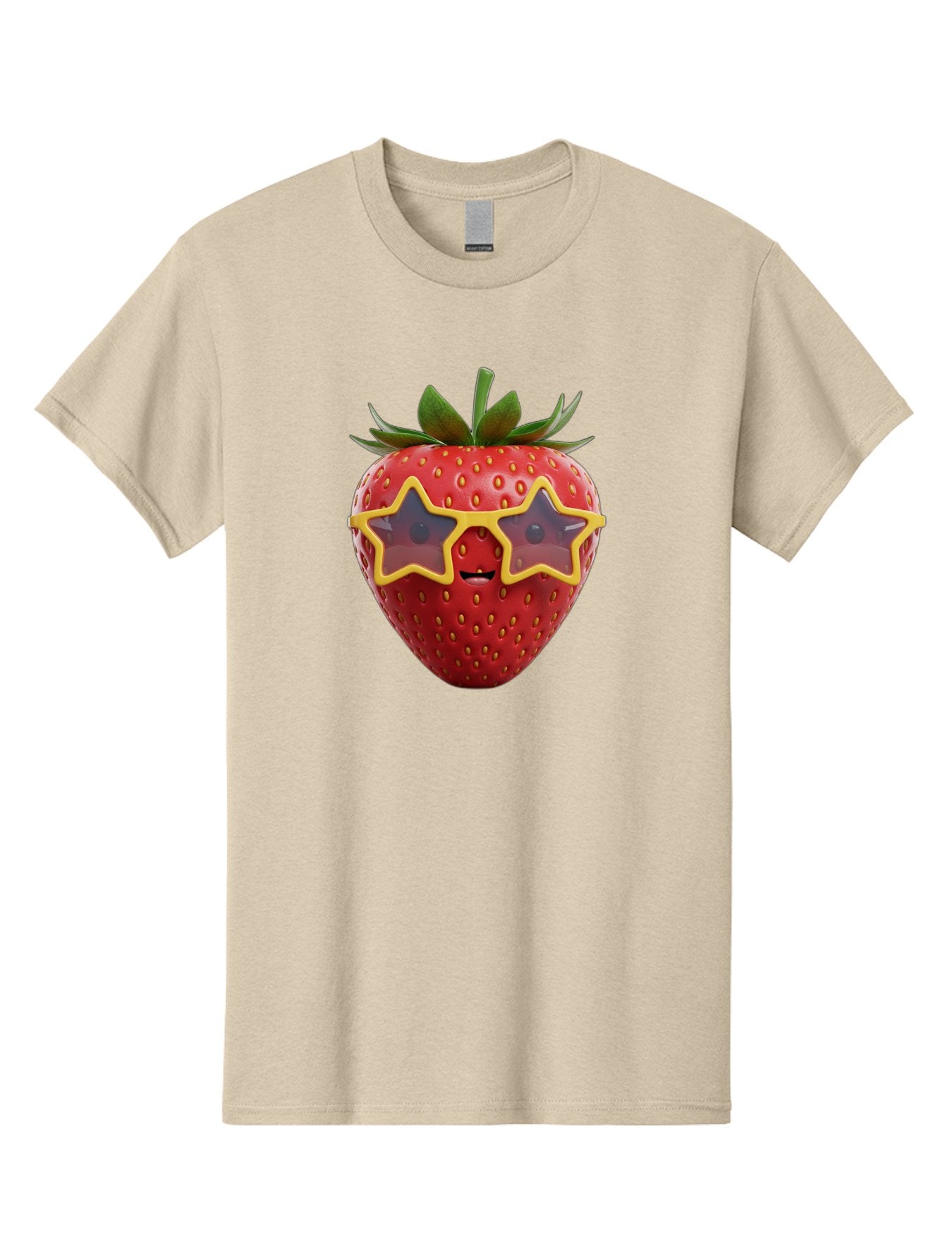 Strawberry-With-Shades Men'S Graphic Tee, 100% Cotton, Comfortable Casual Summer Wear, Machine Washable, Strawberry Wearing Sunglasses, Star-Shaped Shades, Cartoon Character, Fruit Illustration, Vibrant Red, Fun And Quirky, Playful Design, Bac493 7