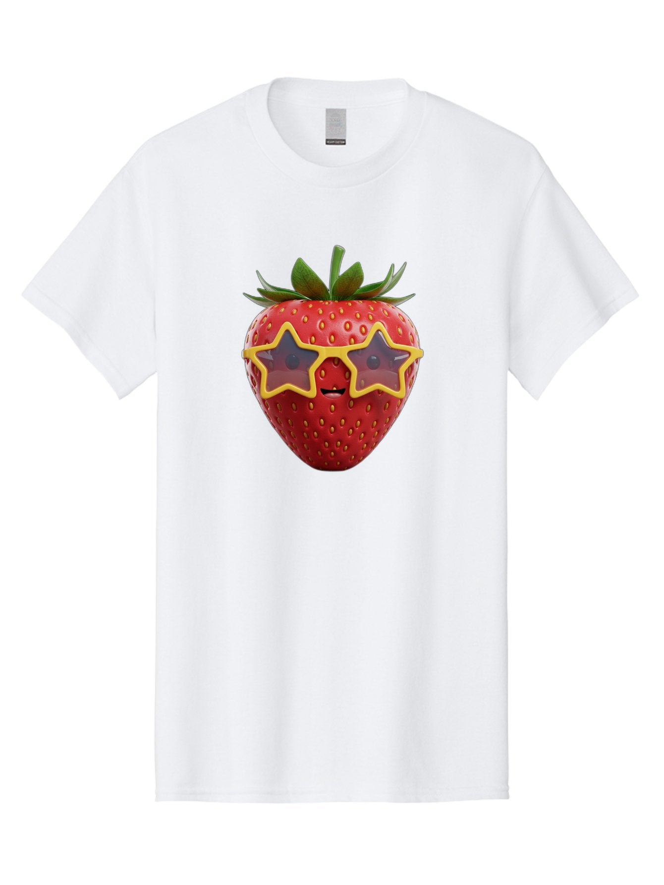 Strawberry-With-Shades Men'S Graphic Tee, 100% Cotton, Comfortable Casual Summer Wear, Machine Washable, Strawberry Wearing Sunglasses, Star-Shaped Shades, Cartoon Character, Fruit Illustration, Vibrant Red, Fun And Quirky, Playful Design, Bac493 9