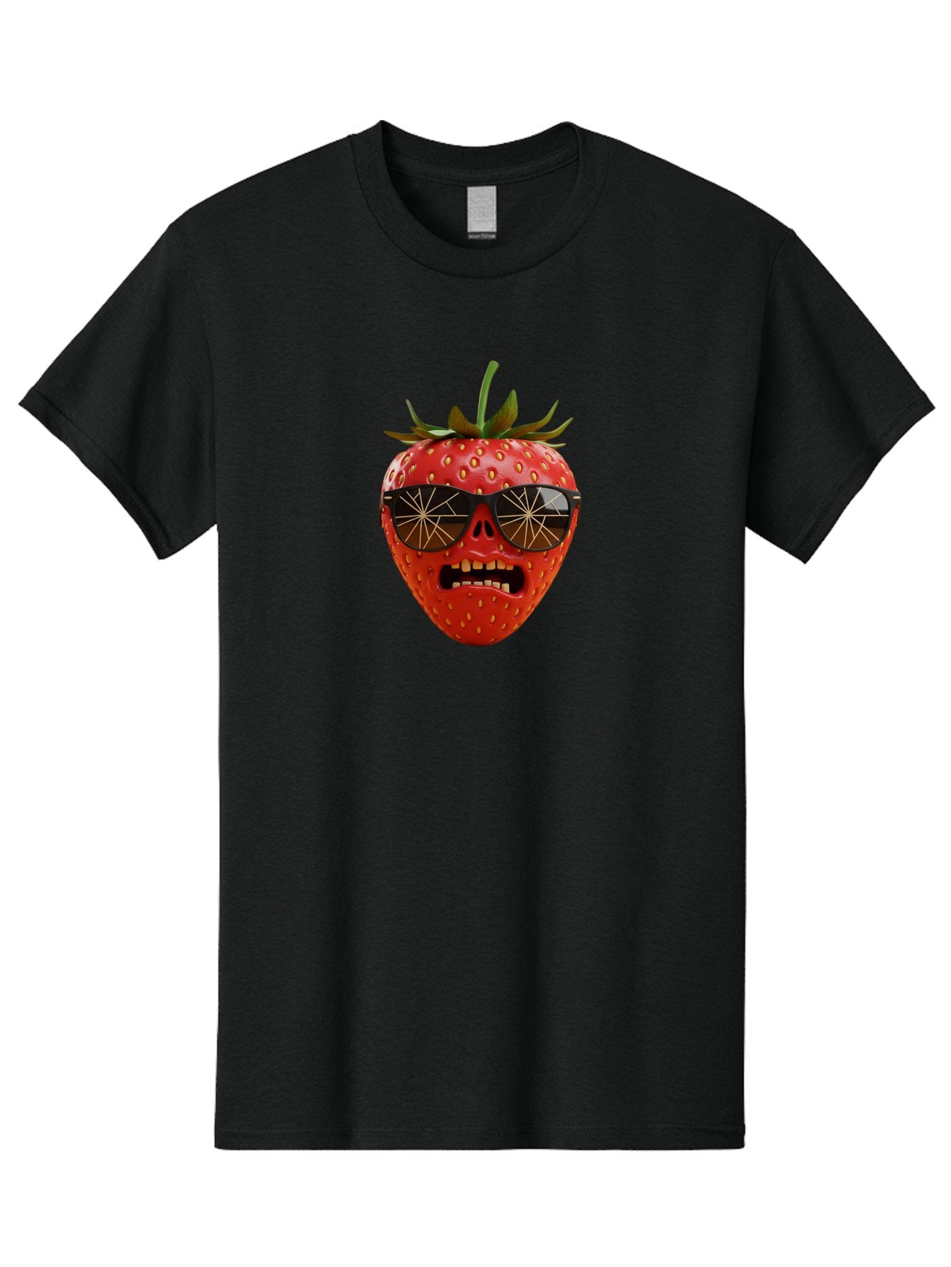 Strawberry-With-Sunglasses Men'S Graphic Tee, 100% Cotton, Comfortable Casual Summer Wear, Machine Washable, Strawberry With Sunglasses, Skull Face, Gold Teeth, Futuristic Design, Funky Fruit, Quirky Art, Pop Culture, Funny Character, Bac494 10
