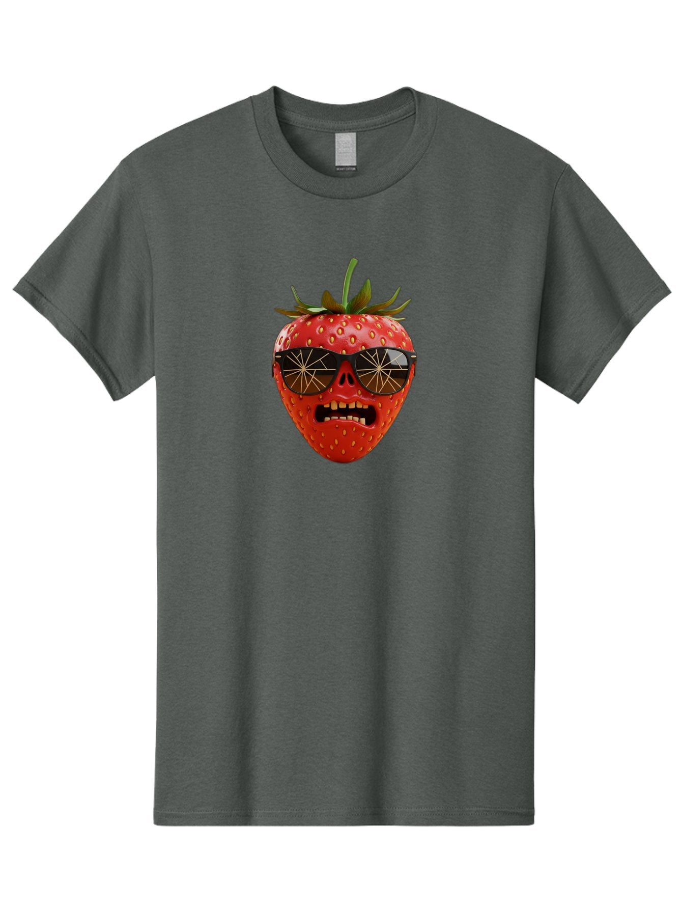Strawberry-With-Sunglasses Men'S Graphic Tee, 100% Cotton, Comfortable Casual Summer Wear, Machine Washable, Strawberry With Sunglasses, Skull Face, Gold Teeth, Futuristic Design, Funky Fruit, Quirky Art, Pop Culture, Funny Character, Bac494