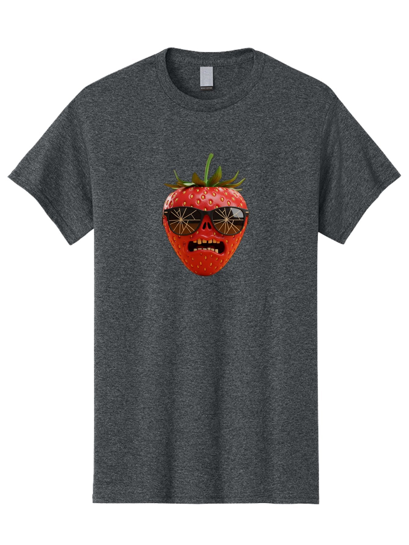 Strawberry-With-Sunglasses Men'S Graphic Tee, 100% Cotton, Comfortable Casual Summer Wear, Machine Washable, Strawberry With Sunglasses, Skull Face, Gold Teeth, Futuristic Design, Funky Fruit, Quirky Art, Pop Culture, Funny Character, Bac494 4