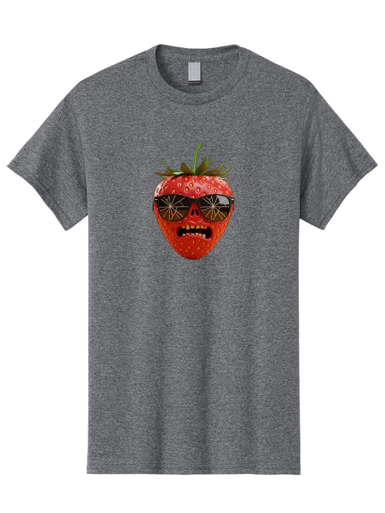 Strawberry-With-Sunglasses Men'S Graphic Tee, 100% Cotton, Comfortable Casual Summer Wear, Machine Washable, Strawberry With Sunglasses, Skull Face, Gold Teeth, Futuristic Design, Funky Fruit, Quirky Art, Pop Culture, Funny Character, Bac494 9