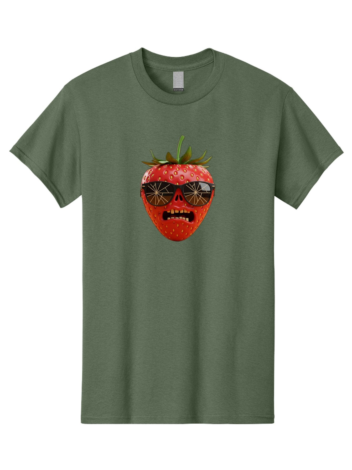 Strawberry-With-Sunglasses Men'S Graphic Tee, 100% Cotton, Comfortable Casual Summer Wear, Machine Washable, Strawberry With Sunglasses, Skull Face, Gold Teeth, Futuristic Design, Funky Fruit, Quirky Art, Pop Culture, Funny Character, Bac494 8