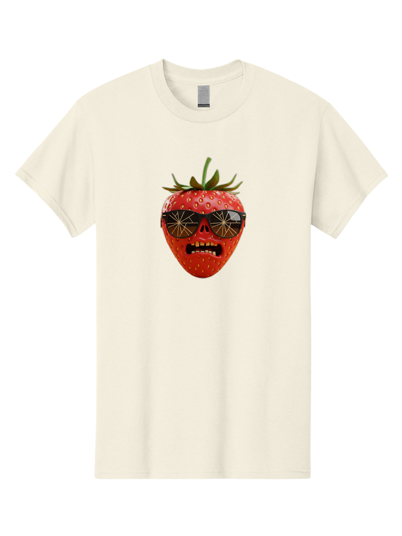 Strawberry-With-Sunglasses Men'S Graphic Tee, 100% Cotton, Comfortable Casual Summer Wear, Machine Washable, Strawberry With Sunglasses, Skull Face, Gold Teeth, Futuristic Design, Funky Fruit, Quirky Art, Pop Culture, Funny Character, Bac494 3