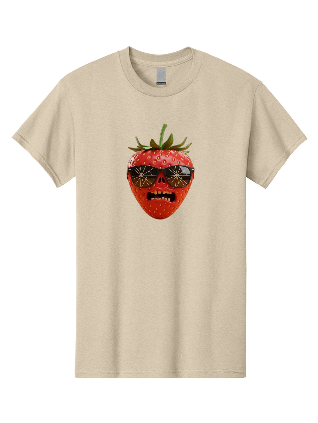 Strawberry-With-Sunglasses Men'S Graphic Tee, 100% Cotton, Comfortable Casual Summer Wear, Machine Washable, Strawberry With Sunglasses, Skull Face, Gold Teeth, Futuristic Design, Funky Fruit, Quirky Art, Pop Culture, Funny Character, Bac494 7