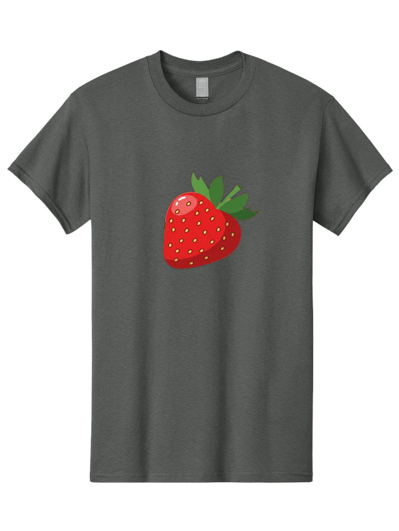 Strawberry Men'S Graphic Tee, 100% Cotton, Comfortable Casual Summer Wear, Machine Washable, Fresh Strawberry, Juicy Fruit, Red Strawberry, Green Leaves, Sweet Treat, Cartoon Illustration, Digital Art, Vibrant Red, Yellow Seeds Bac495