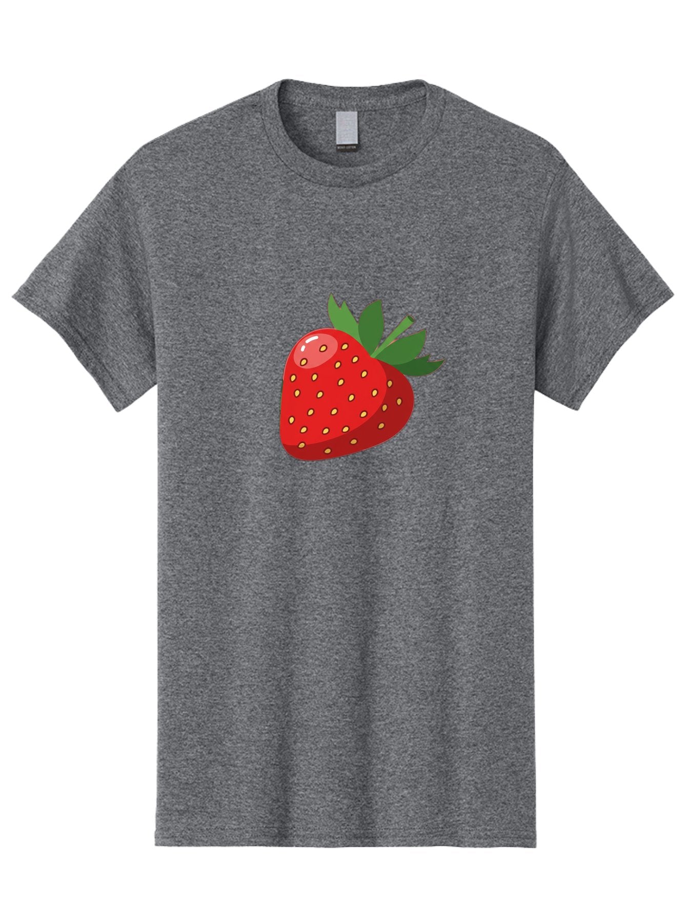 Strawberry Men'S Graphic Tee, 100% Cotton, Comfortable Casual Summer Wear, Machine Washable, Fresh Strawberry, Juicy Fruit, Red Strawberry, Green Leaves, Sweet Treat, Cartoon Illustration, Digital Art, Vibrant Red, Yellow Seeds Bac495