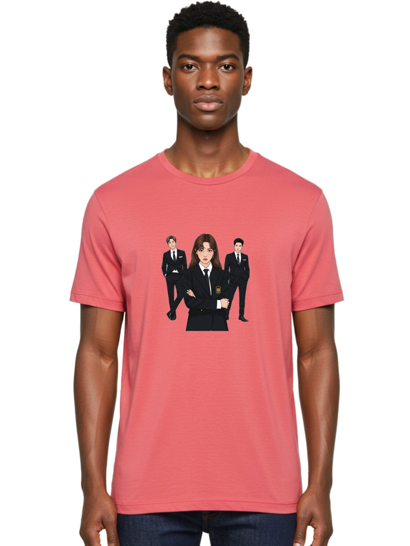 Students-In-Uniform Men'S Graphic Tee, 100% Cotton, Comfortable Casual Summer Wear, Machine Washable, K-Pop Inspired Fashion, Korean Drama Characters, High School Uniforms, Confident Female Lead, Male Supporting Characters, Stylish Outfits, Bac497 24