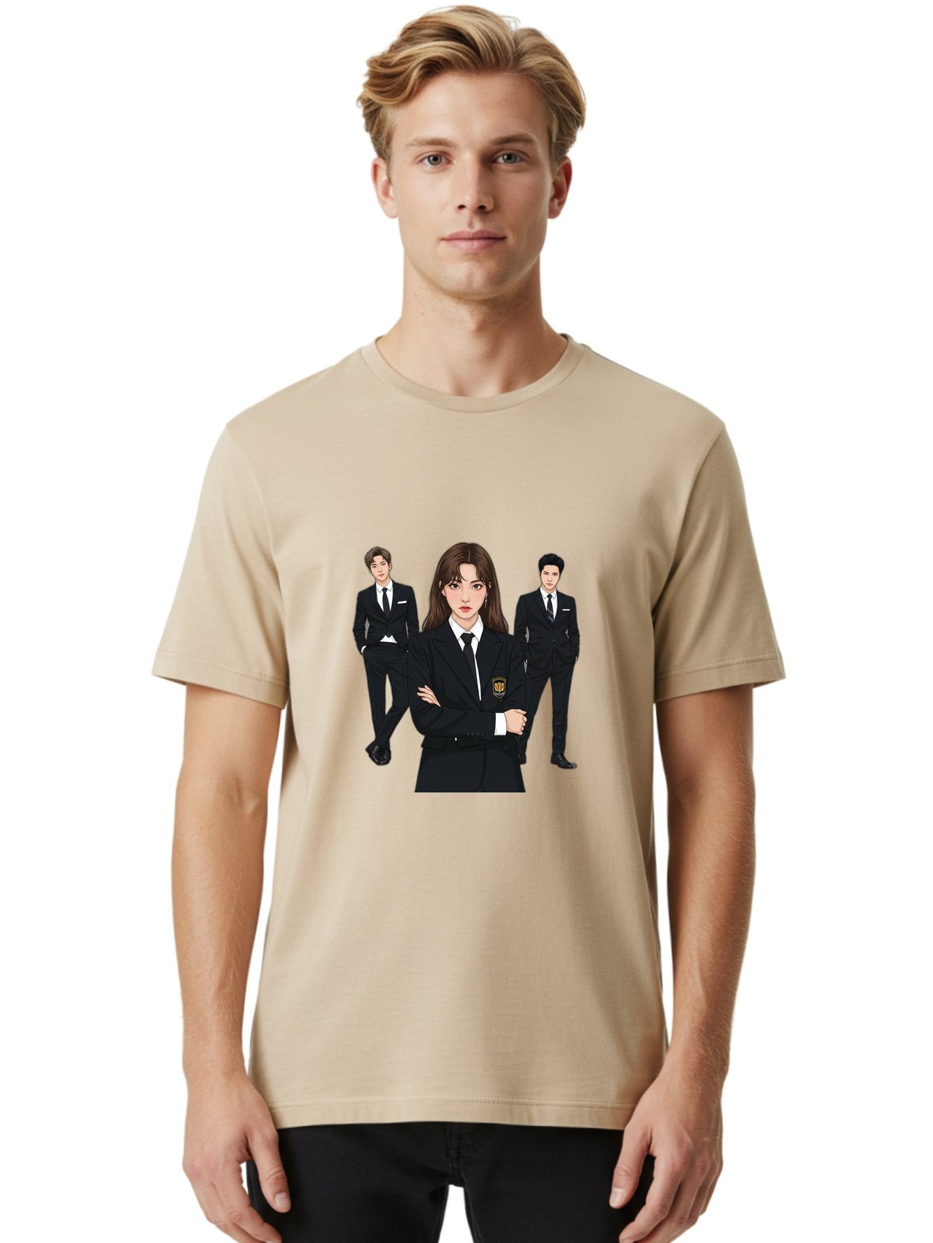 Students-In-Uniform Men'S Graphic Tee, 100% Cotton, Comfortable Casual Summer Wear, Machine Washable, K-Pop Inspired Fashion, Korean Drama Characters, High School Uniforms, Confident Female Lead, Male Supporting Characters, Stylish Outfits, Bac497 27