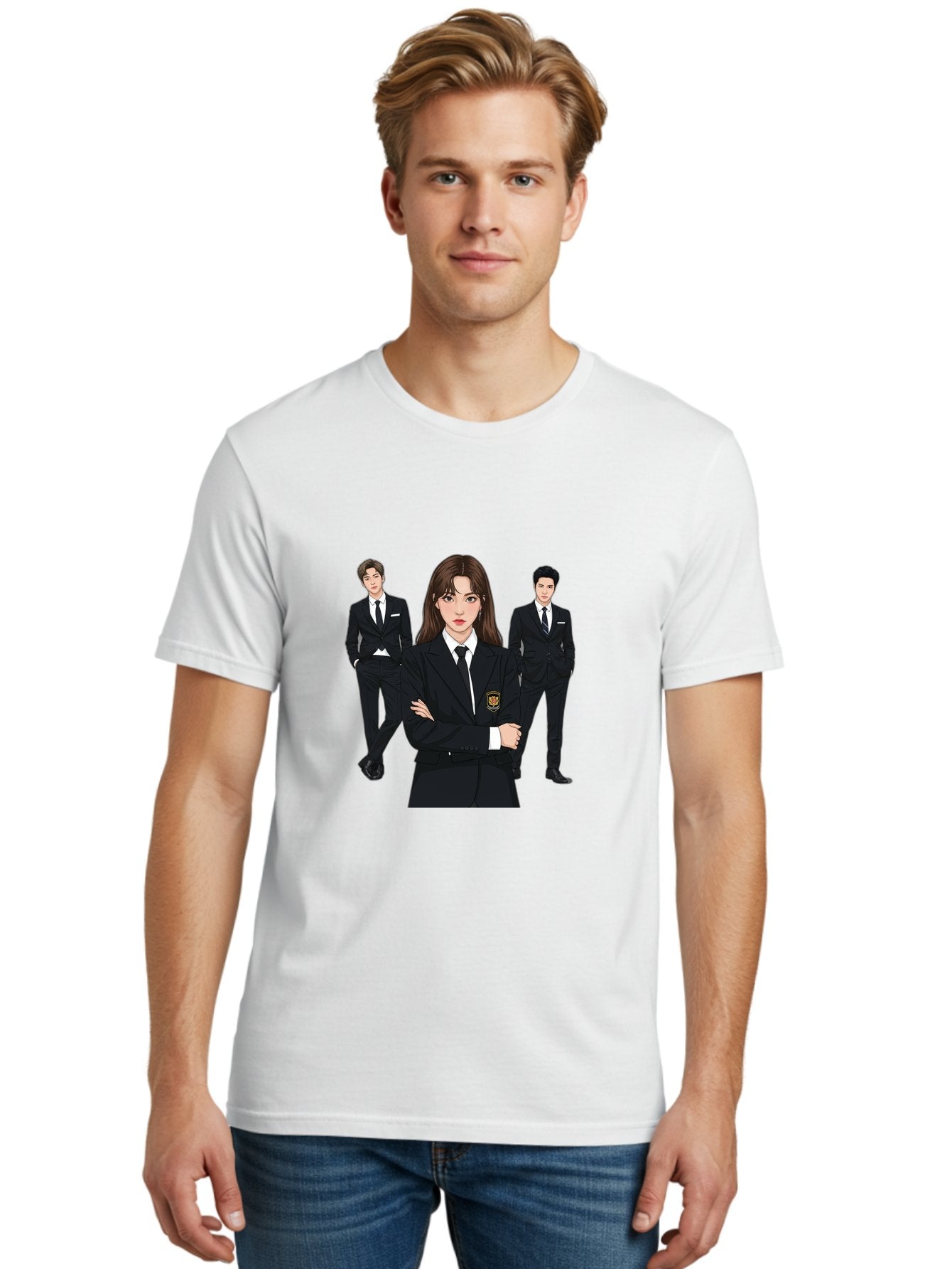 Students-In-Uniform Men'S Graphic Tee, 100% Cotton, Comfortable Casual Summer Wear, Machine Washable, K-Pop Inspired Fashion, Korean Drama Characters, High School Uniforms, Confident Female Lead, Male Supporting Characters, Stylish Outfits, Bac497 21