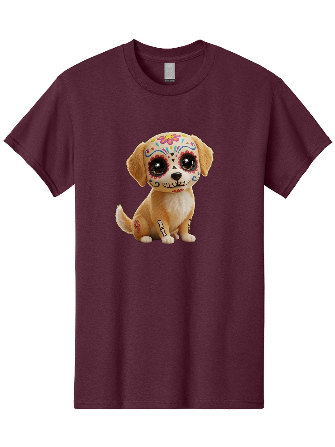 Sugar-Skull-Dog-1 Men'S Graphic Tee, 100% Cotton, Comfortable Casual Summer Wear, Machine Washable, Sugar Skull Dog, Day Of The Dead Puppy, Colorful Tattoos, Sparkly Eyes, Festive Design, Cute Animal, Decorative Art, Vibrant Patterns, Bac498 12