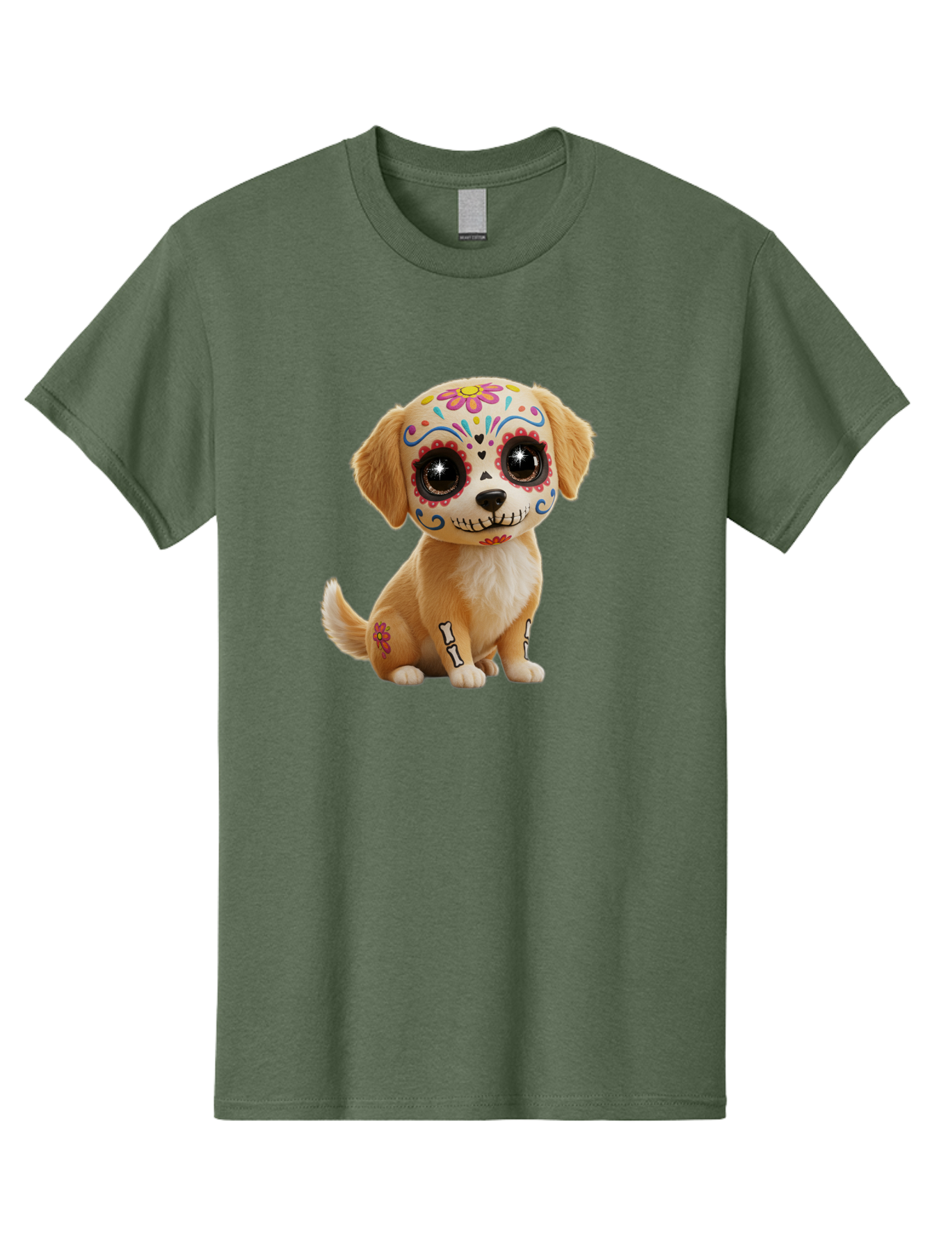 Sugar-Skull-Dog-1 Men'S Graphic Tee, 100% Cotton, Comfortable Casual Summer Wear, Machine Washable, Sugar Skull Dog, Day Of The Dead Puppy, Colorful Tattoos, Sparkly Eyes, Festive Design, Cute Animal, Decorative Art, Vibrant Patterns, Bac498 13