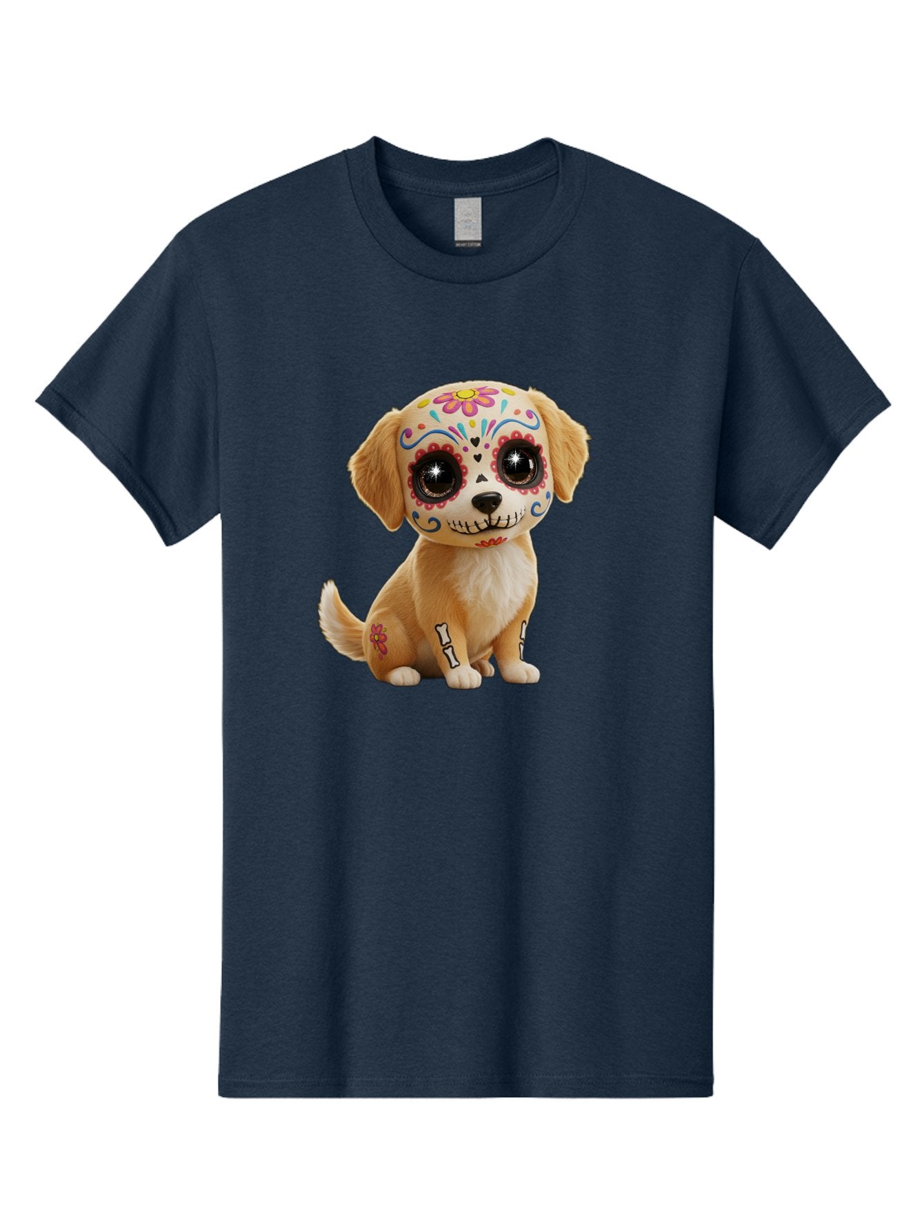 Sugar-Skull-Dog-1 Men'S Graphic Tee, 100% Cotton, Comfortable Casual Summer Wear, Machine Washable, Sugar Skull Dog, Day Of The Dead Puppy, Colorful Tattoos, Sparkly Eyes, Festive Design, Cute Animal, Decorative Art, Vibrant Patterns, Bac498 14
