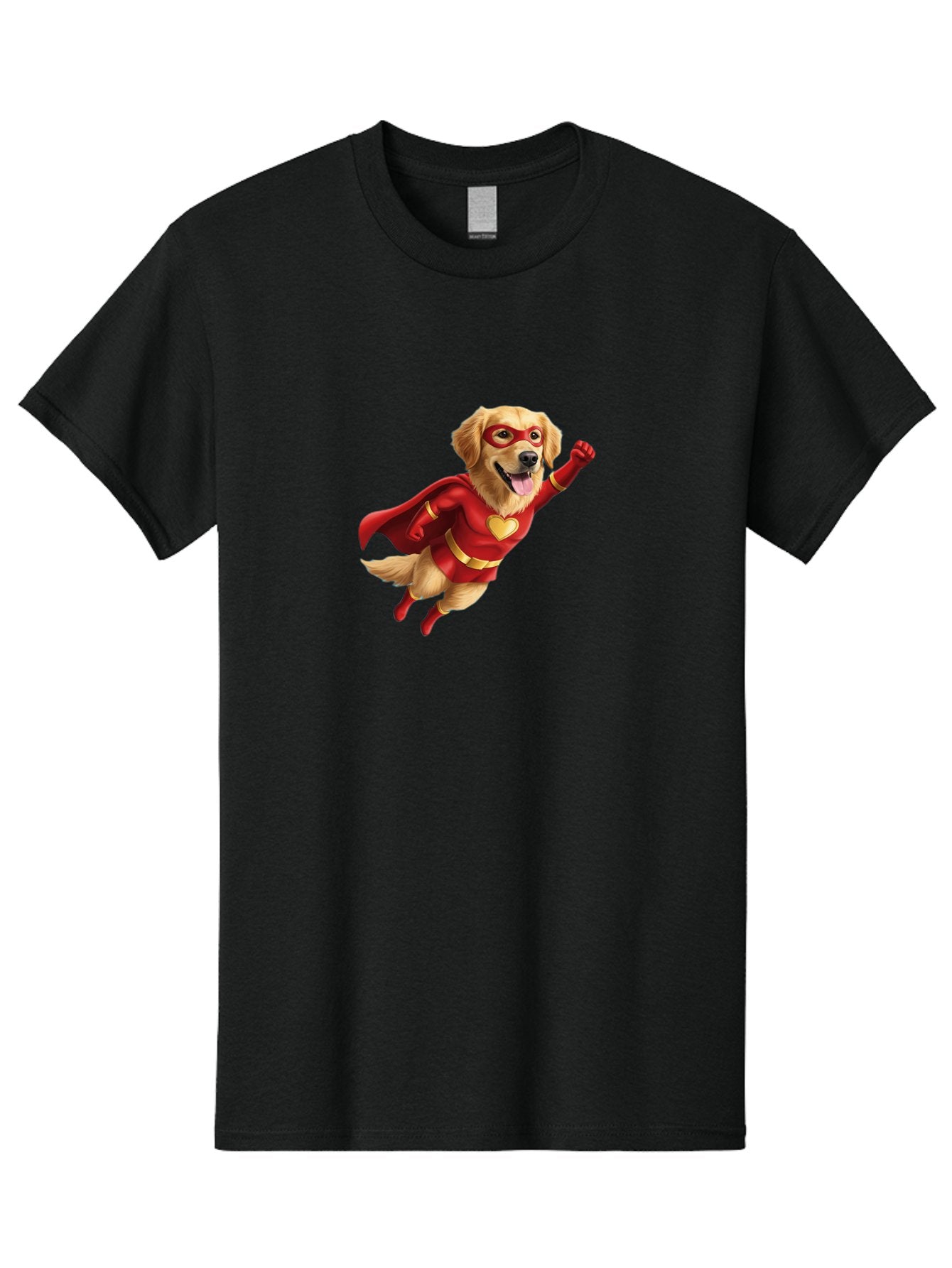 Super-Dog Men'S Graphic Tee, 100% Cotton, Comfortable Casual Summer Wear, Machine Washable, Cartoon Dog In Red Superhero Costume, Flying Dog, Golden Retriever, Superhero Cape, Red Mask, Yellow Belt, Cartoon Character, Dog Hero, Superpowers Bac501