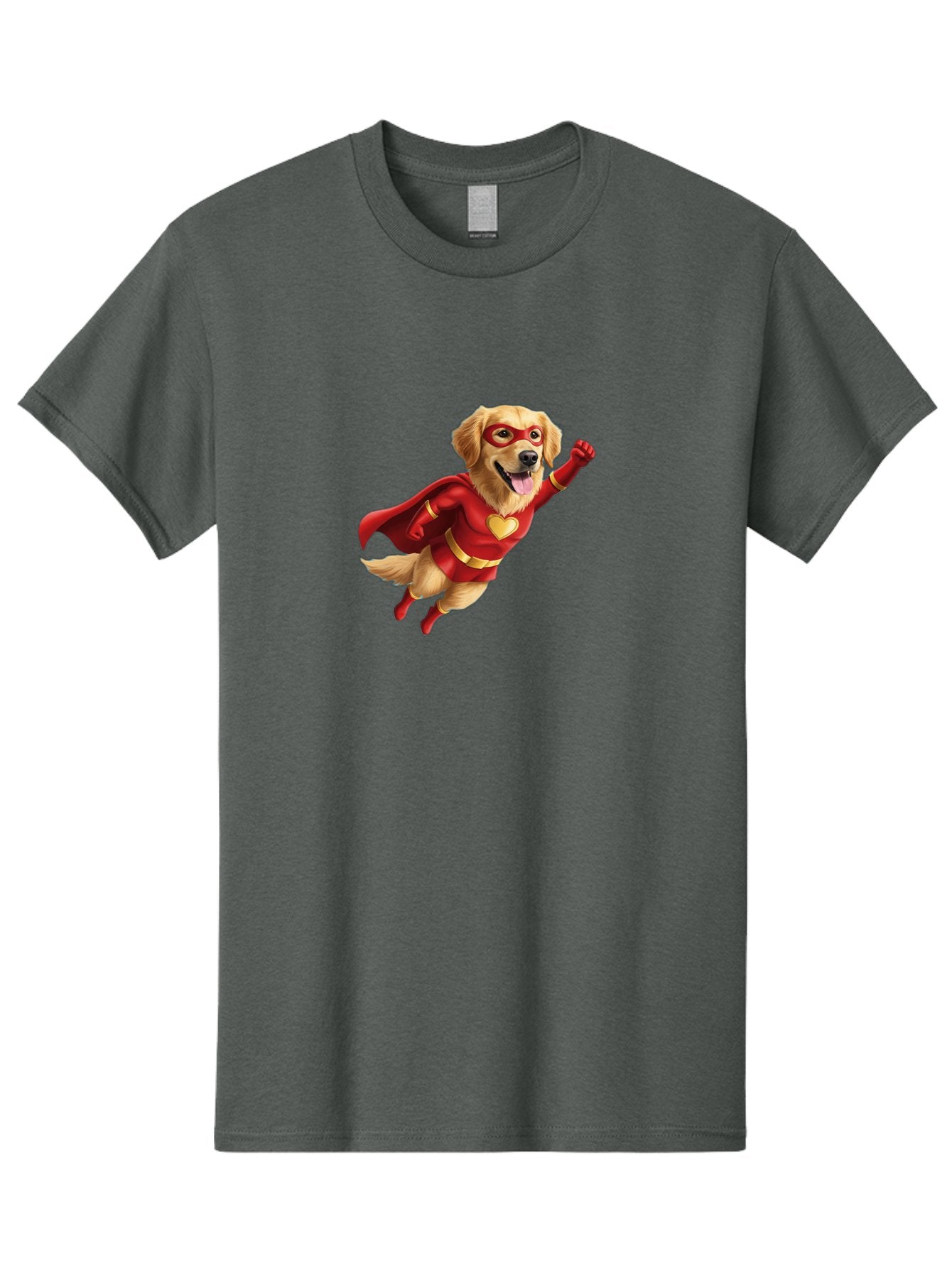 Super-Dog Men'S Graphic Tee, 100% Cotton, Comfortable Casual Summer Wear, Machine Washable, Cartoon Dog In Red Superhero Costume, Flying Dog, Golden Retriever, Superhero Cape, Red Mask, Yellow Belt, Cartoon Character, Dog Hero, Superpowers Bac501 9