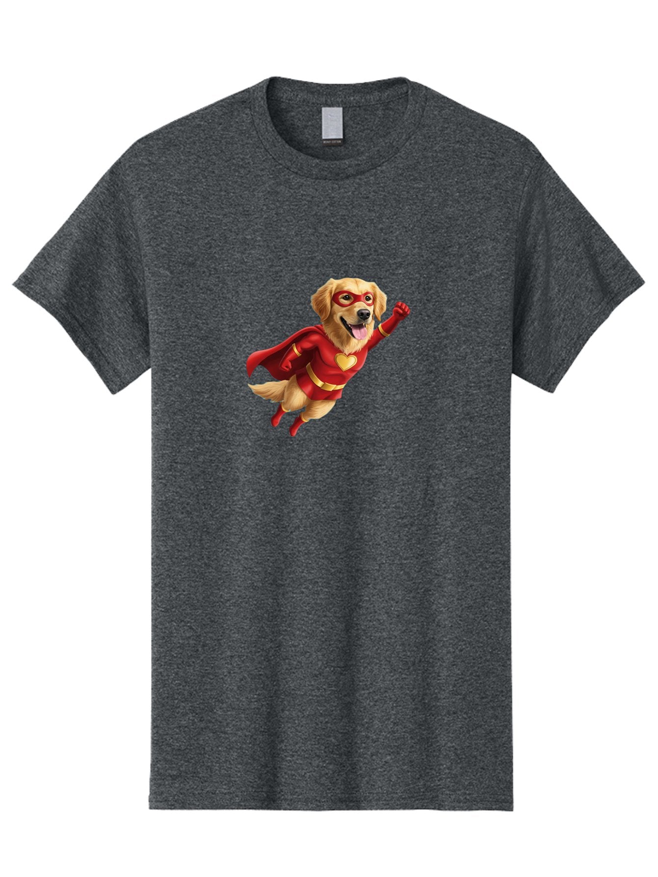 Super-Dog Men'S Graphic Tee, 100% Cotton, Comfortable Casual Summer Wear, Machine Washable, Cartoon Dog In Red Superhero Costume, Flying Dog, Golden Retriever, Superhero Cape, Red Mask, Yellow Belt, Cartoon Character, Dog Hero, Superpowers Bac501 6