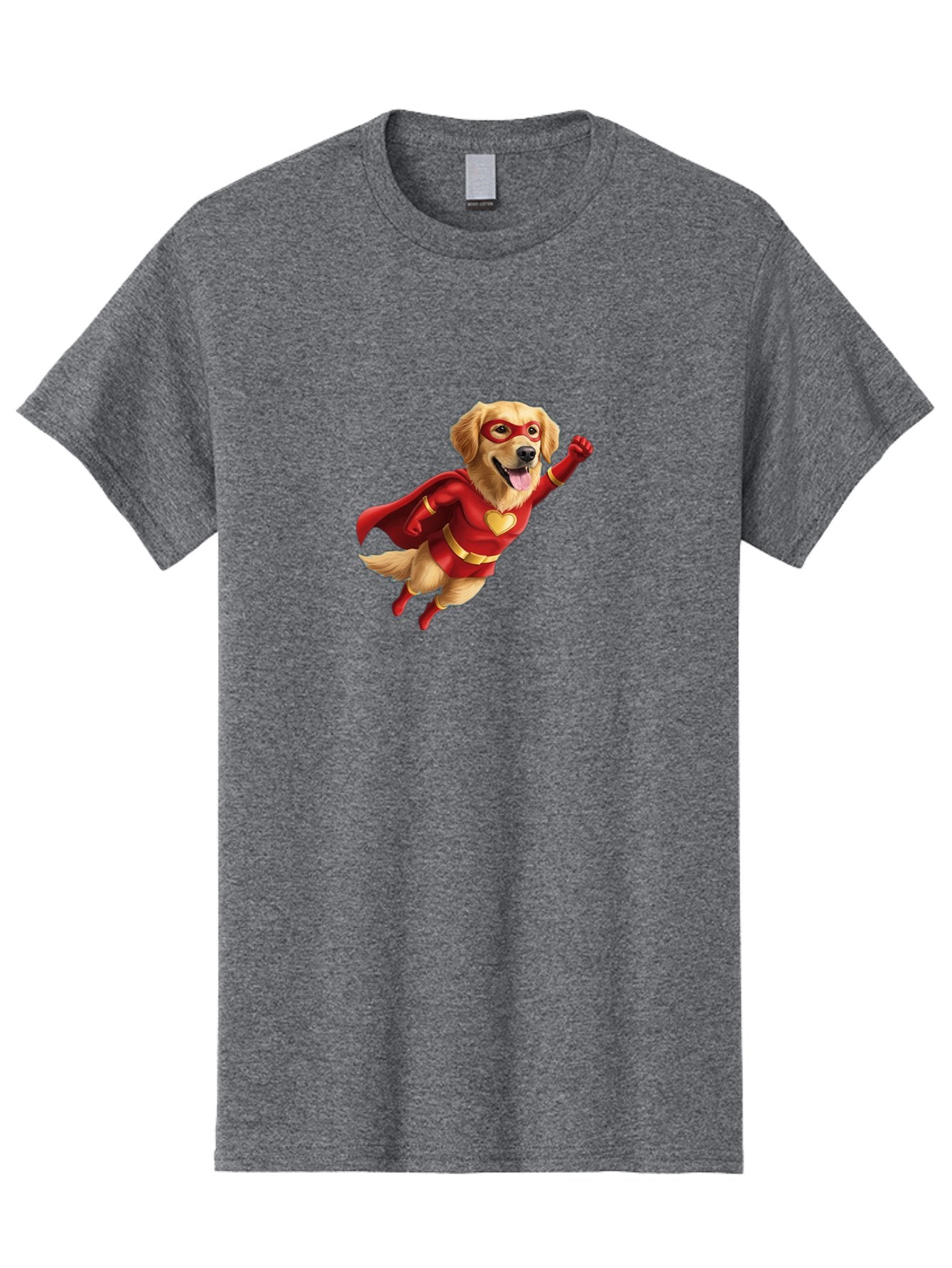Super-Dog Men'S Graphic Tee, 100% Cotton, Comfortable Casual Summer Wear, Machine Washable, Cartoon Dog In Red Superhero Costume, Flying Dog, Golden Retriever, Superhero Cape, Red Mask, Yellow Belt, Cartoon Character, Dog Hero, Superpowers Bac501