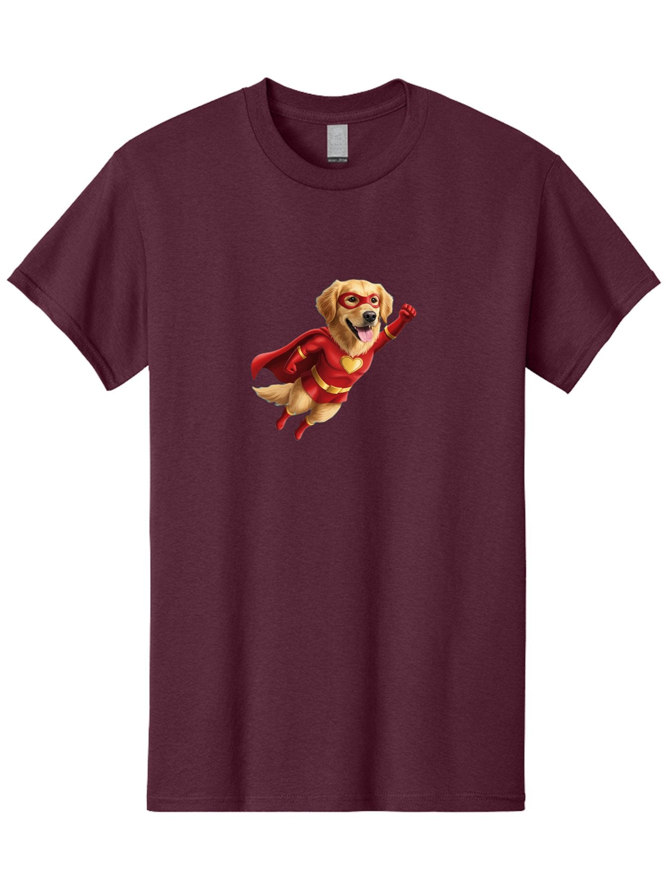 Super-Dog Men'S Graphic Tee, 100% Cotton, Comfortable Casual Summer Wear, Machine Washable, Cartoon Dog In Red Superhero Costume, Flying Dog, Golden Retriever, Superhero Cape, Red Mask, Yellow Belt, Cartoon Character, Dog Hero, Superpowers Bac501 4