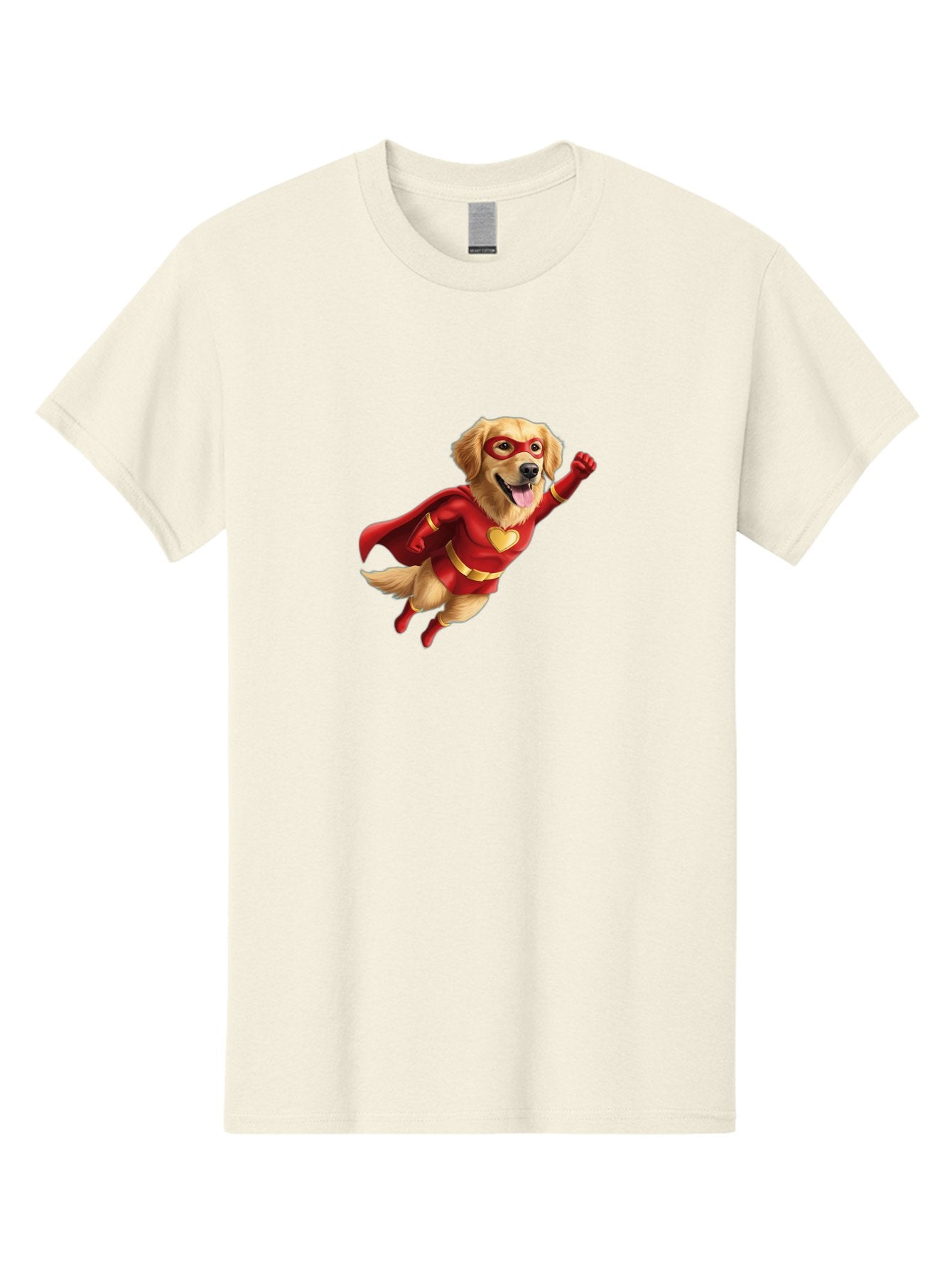 Super-Dog Men'S Graphic Tee, 100% Cotton, Comfortable Casual Summer Wear, Machine Washable, Cartoon Dog In Red Superhero Costume, Flying Dog, Golden Retriever, Superhero Cape, Red Mask, Yellow Belt, Cartoon Character, Dog Hero, Superpowers Bac501 3
