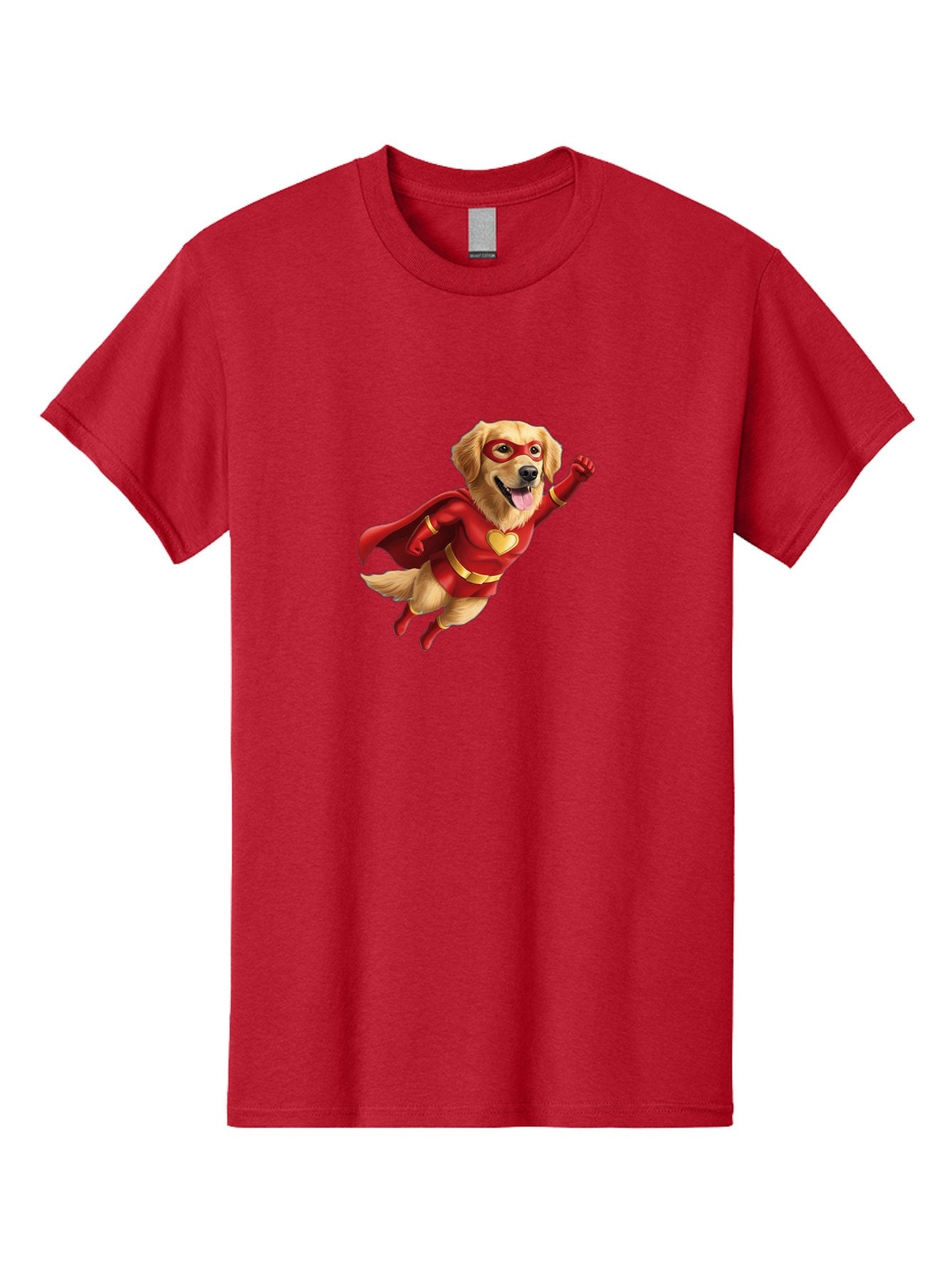 Super-Dog Men'S Graphic Tee, 100% Cotton, Comfortable Casual Summer Wear, Machine Washable, Cartoon Dog In Red Superhero Costume, Flying Dog, Golden Retriever, Superhero Cape, Red Mask, Yellow Belt, Cartoon Character, Dog Hero, Superpowers Bac501 8