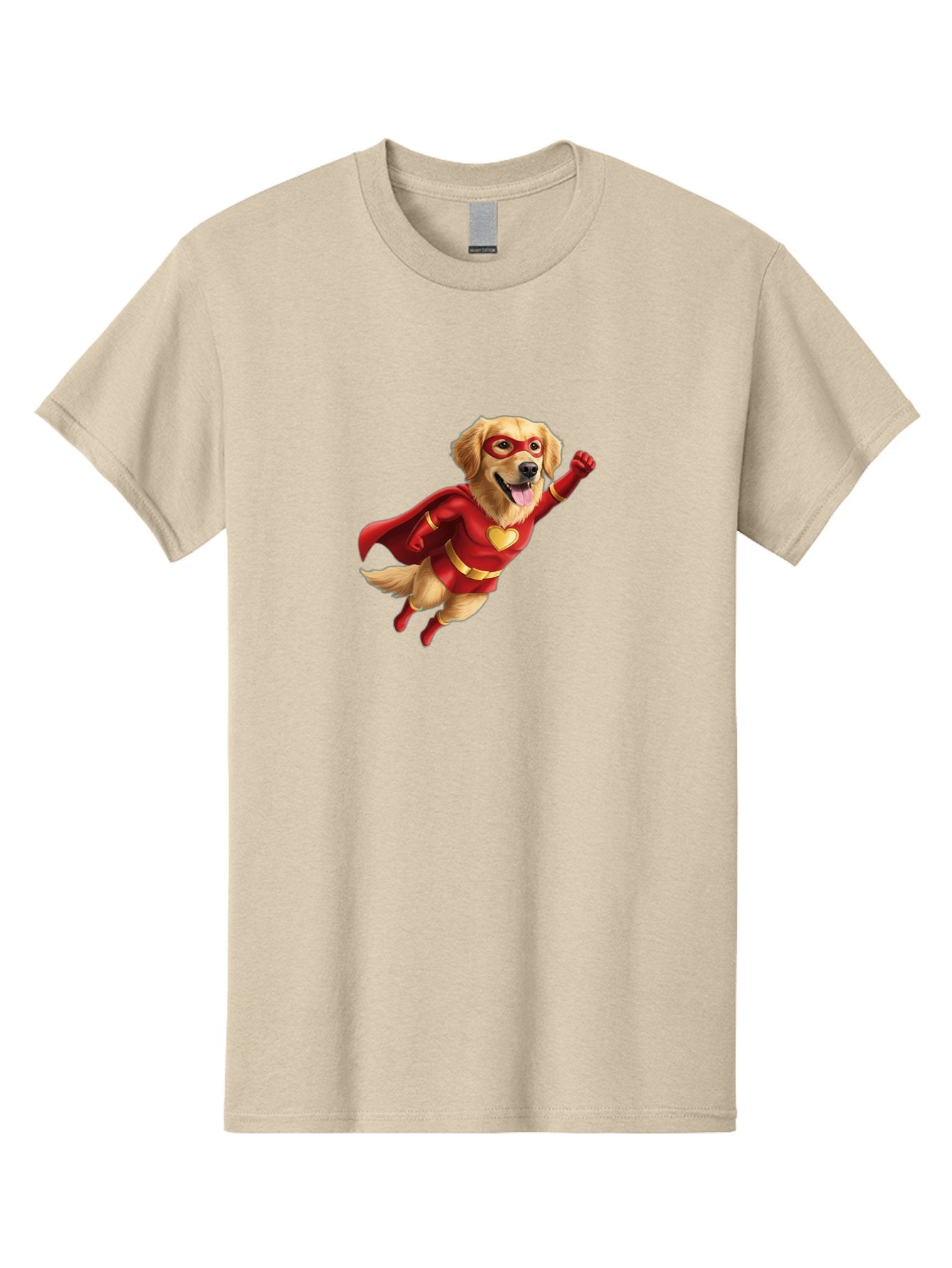 Super-Dog Men'S Graphic Tee, 100% Cotton, Comfortable Casual Summer Wear, Machine Washable, Cartoon Dog In Red Superhero Costume, Flying Dog, Golden Retriever, Superhero Cape, Red Mask, Yellow Belt, Cartoon Character, Dog Hero, Superpowers Bac501 13