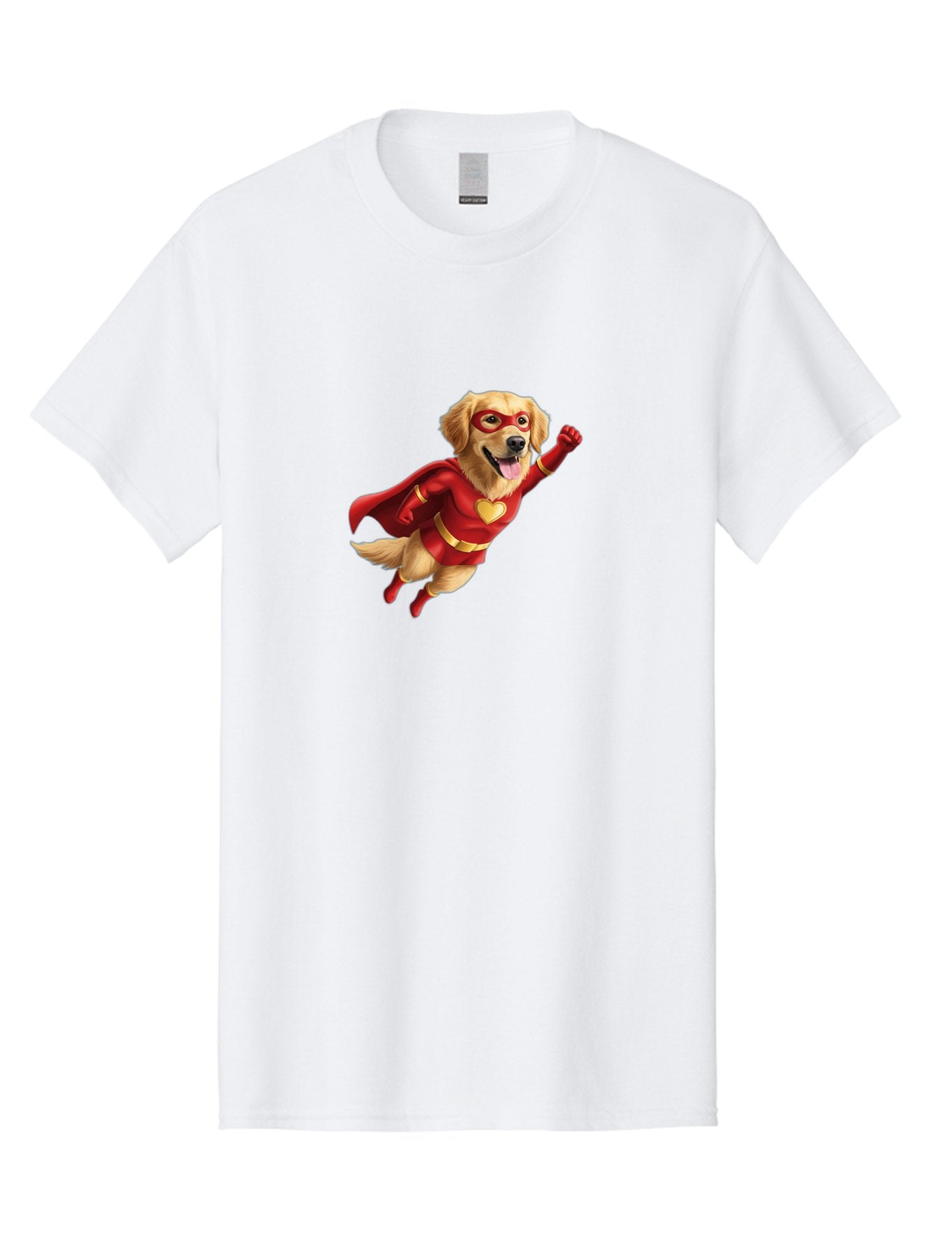 Super-Dog Men'S Graphic Tee, 100% Cotton, Comfortable Casual Summer Wear, Machine Washable, Cartoon Dog In Red Superhero Costume, Flying Dog, Golden Retriever, Superhero Cape, Red Mask, Yellow Belt, Cartoon Character, Dog Hero, Superpowers Bac501 10