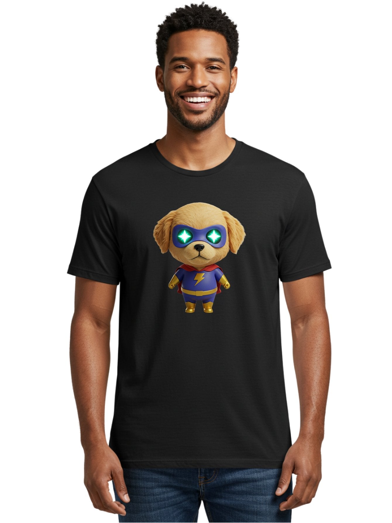 Super-Puppy Men'S Graphic Tee, 100% Cotton, Comfortable Casual Summer Wear, Machine Washable, Superhero Dog, Cartoon Character, Puppy Wearing Mask, Superhero Costume, Puppy With Cape, Dog With Lightning Bolt, Cute Puppy, Digital Illustration, Bac502 30