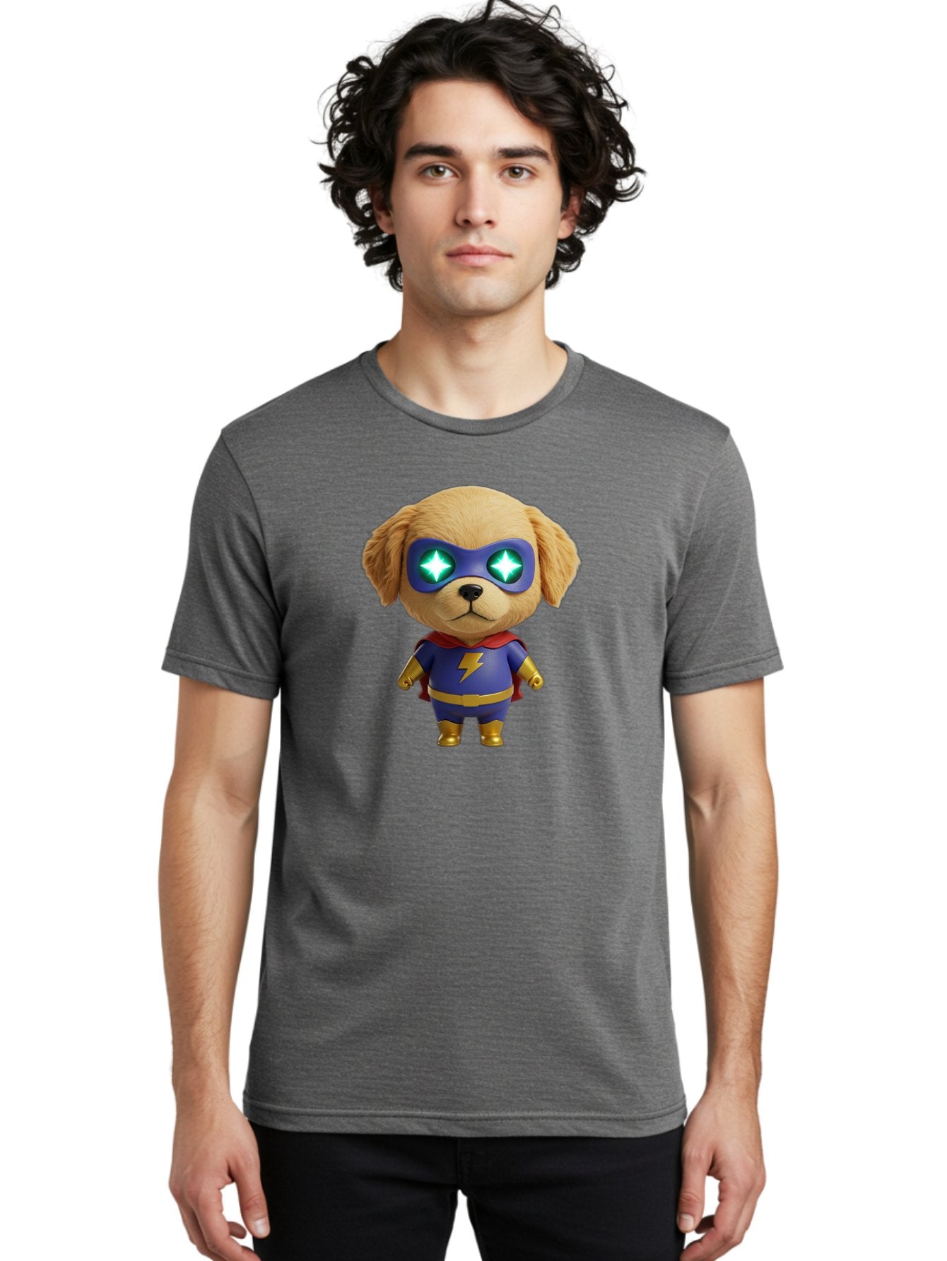 Super-Puppy Men'S Graphic Tee, 100% Cotton, Comfortable Casual Summer Wear, Machine Washable, Superhero Dog, Cartoon Character, Puppy Wearing Mask, Superhero Costume, Puppy With Cape, Dog With Lightning Bolt, Cute Puppy, Digital Illustration, Bac502 22