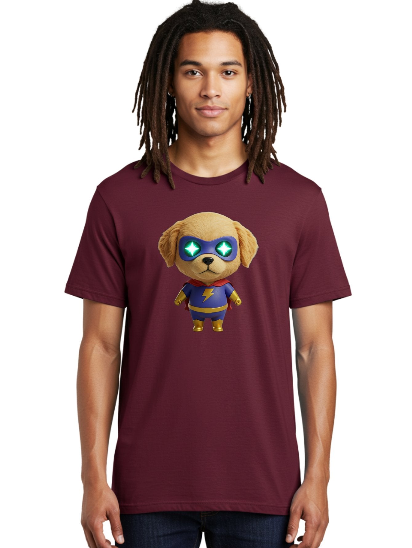 Super-Puppy Men'S Graphic Tee, 100% Cotton, Comfortable Casual Summer Wear, Machine Washable, Superhero Dog, Cartoon Character, Puppy Wearing Mask, Superhero Costume, Puppy With Cape, Dog With Lightning Bolt, Cute Puppy, Digital Illustration, Bac502 28