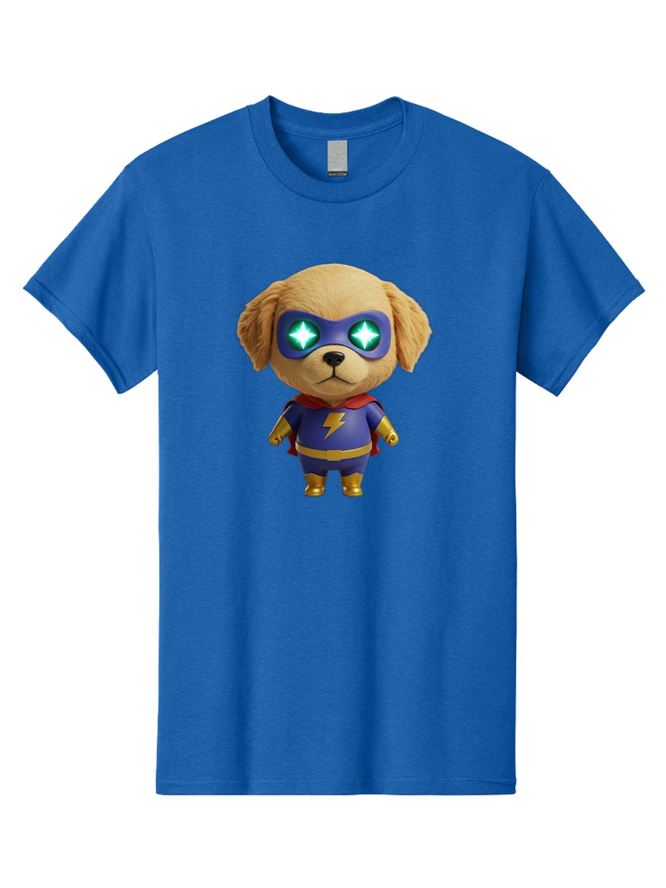 Super-Puppy Men'S Graphic Tee, 100% Cotton, Comfortable Casual Summer Wear, Machine Washable, Superhero Dog, Cartoon Character, Puppy Wearing Mask, Superhero Costume, Puppy With Cape, Dog With Lightning Bolt, Cute Puppy, Digital Illustration, Bac502