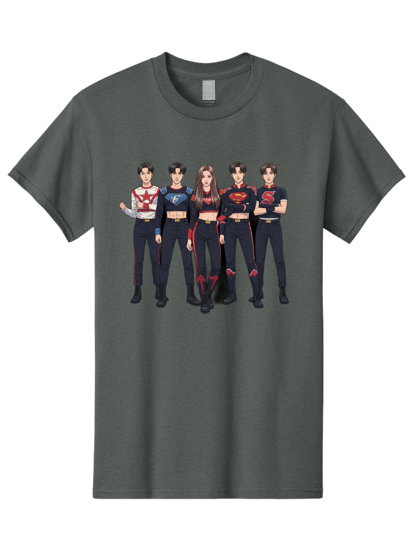 Superheroes-Kpop-Group Men'S Graphic Tee, 100% Cotton, Comfortable Casual Summer Wear, Machine Washable, Superhero Team, K-Pop Inspired Costumes, Superhero Logos, Red And Black Attire, Superhero Fashion, Comic Book Style, Modern Superheroes, Bac503 6