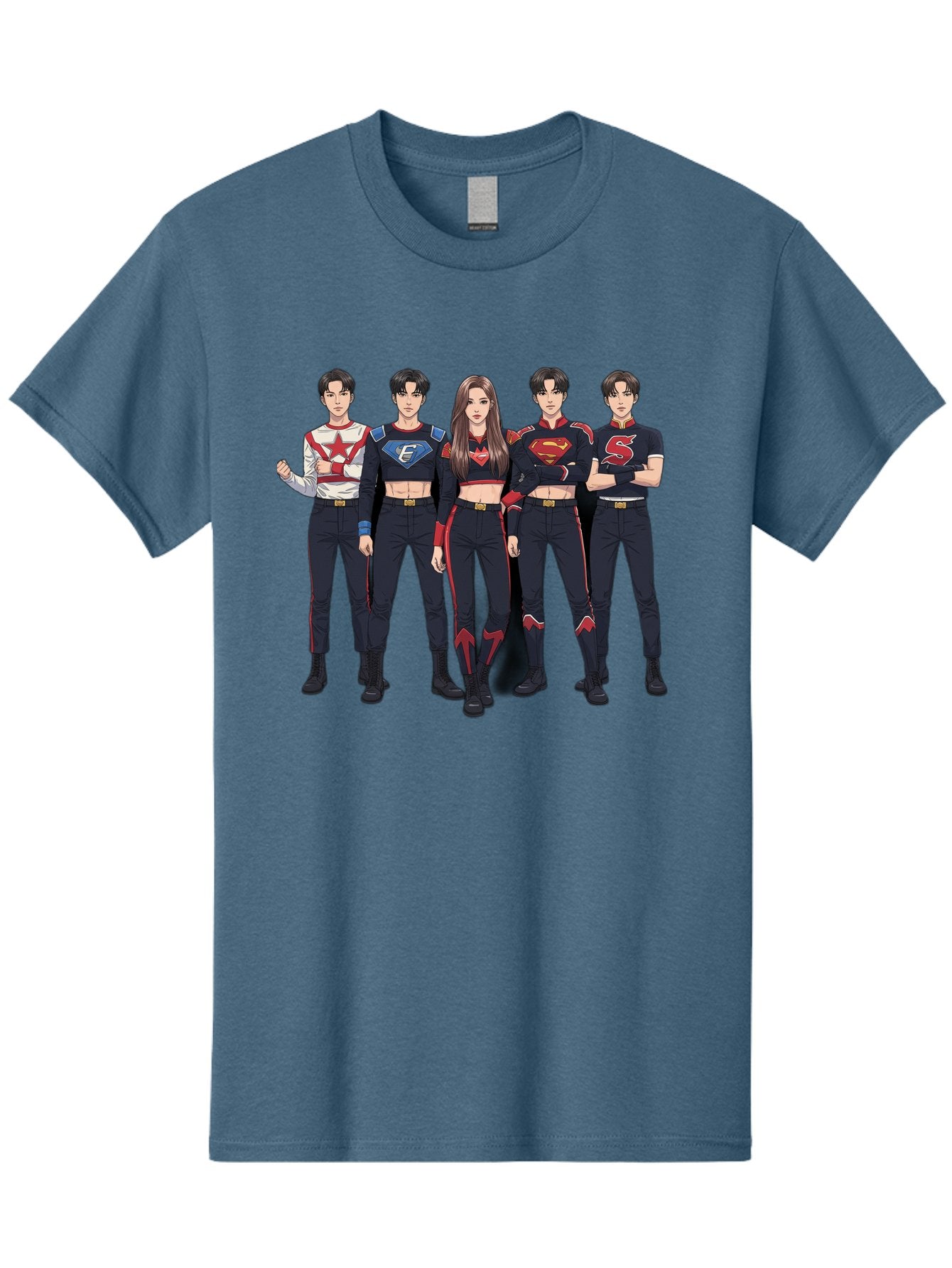 Superheroes-Kpop-Group Men'S Graphic Tee, 100% Cotton, Comfortable Casual Summer Wear, Machine Washable, Superhero Team, K-Pop Inspired Costumes, Superhero Logos, Red And Black Attire, Superhero Fashion, Comic Book Style, Modern Superheroes, Bac503 3