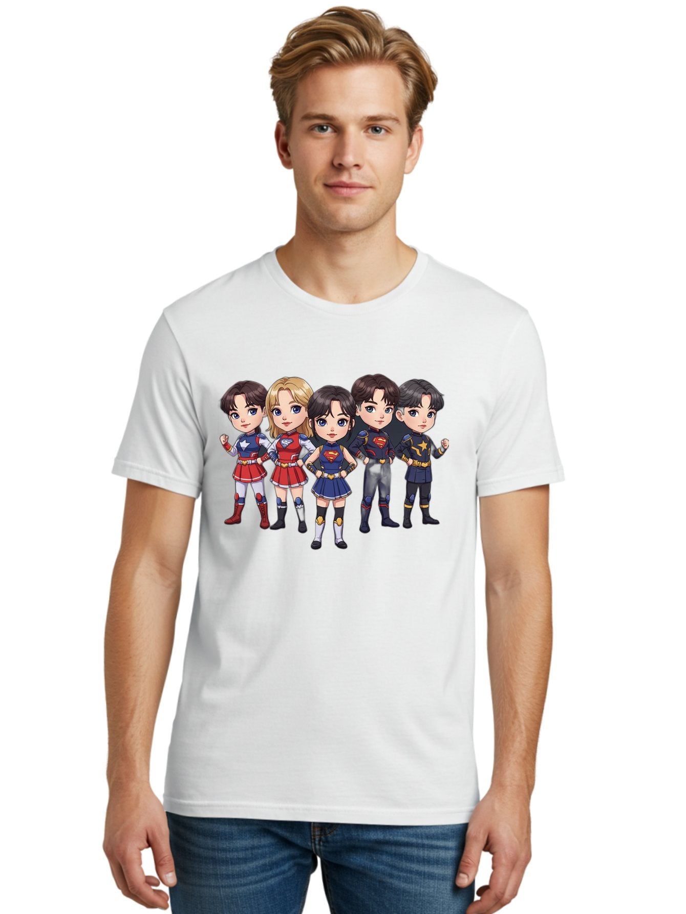 Superheroes Men'S Graphic Tee, 100% Cotton, Comfortable Casual Summer Wear, Machine Washable, Cartoon Superheroes, Superhero Team, Dc Characters, Wonder Woman, Supergirl, Superman, Costume Design, Superhero Costumes, Comic Book Style, Bac504 29