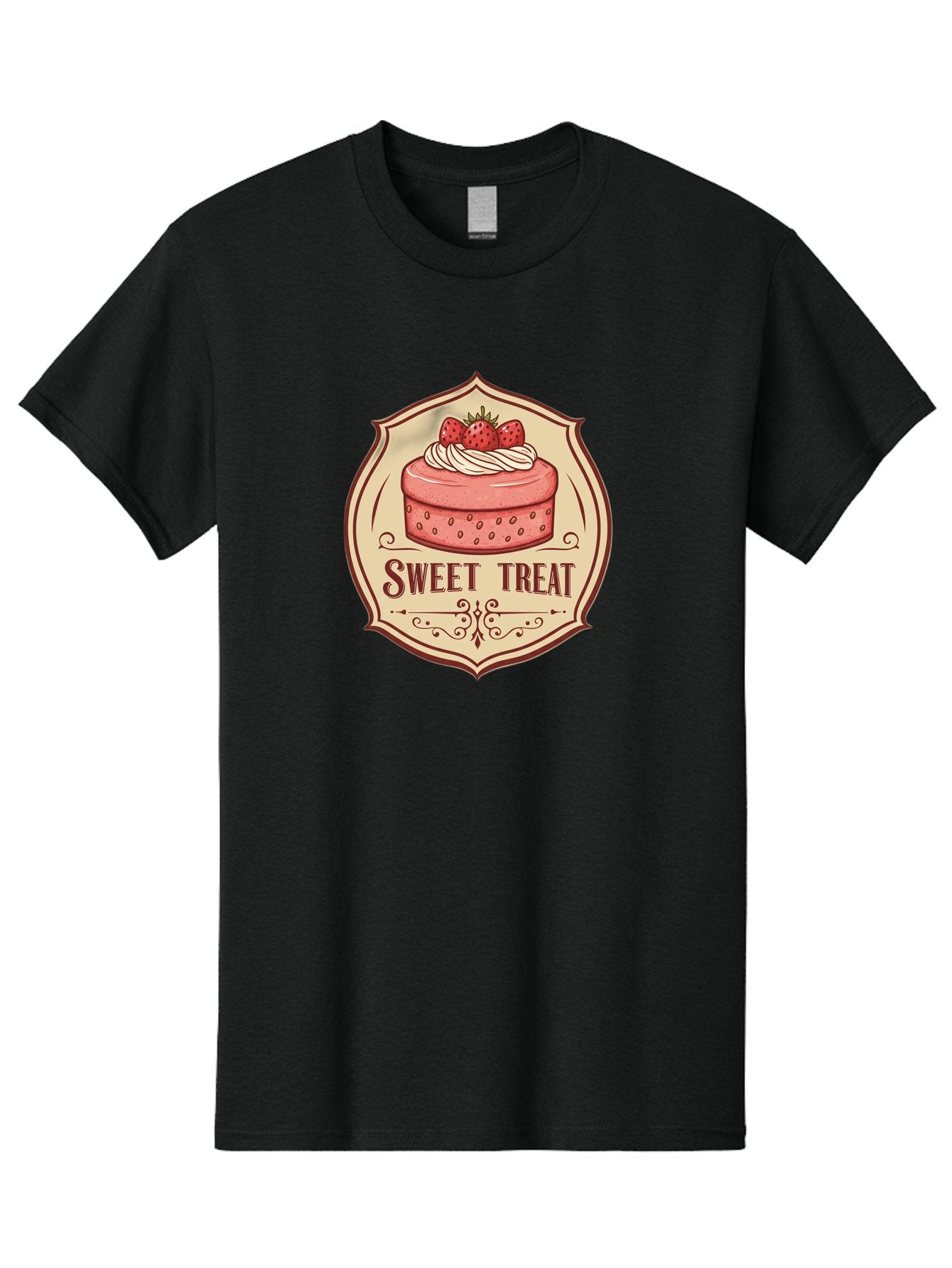 Sweet-Treat Men'S Graphic Tee, 100% Cotton, Comfortable Casual Summer Wear, Machine Washable, Strawberry Cake, Sweet Treat, Dessert Logo, Vintage Label, Whipped Cream, Strawberries, Cake Decoration, Bakery Design, Retro Style, Sweet Delights Bac506 7